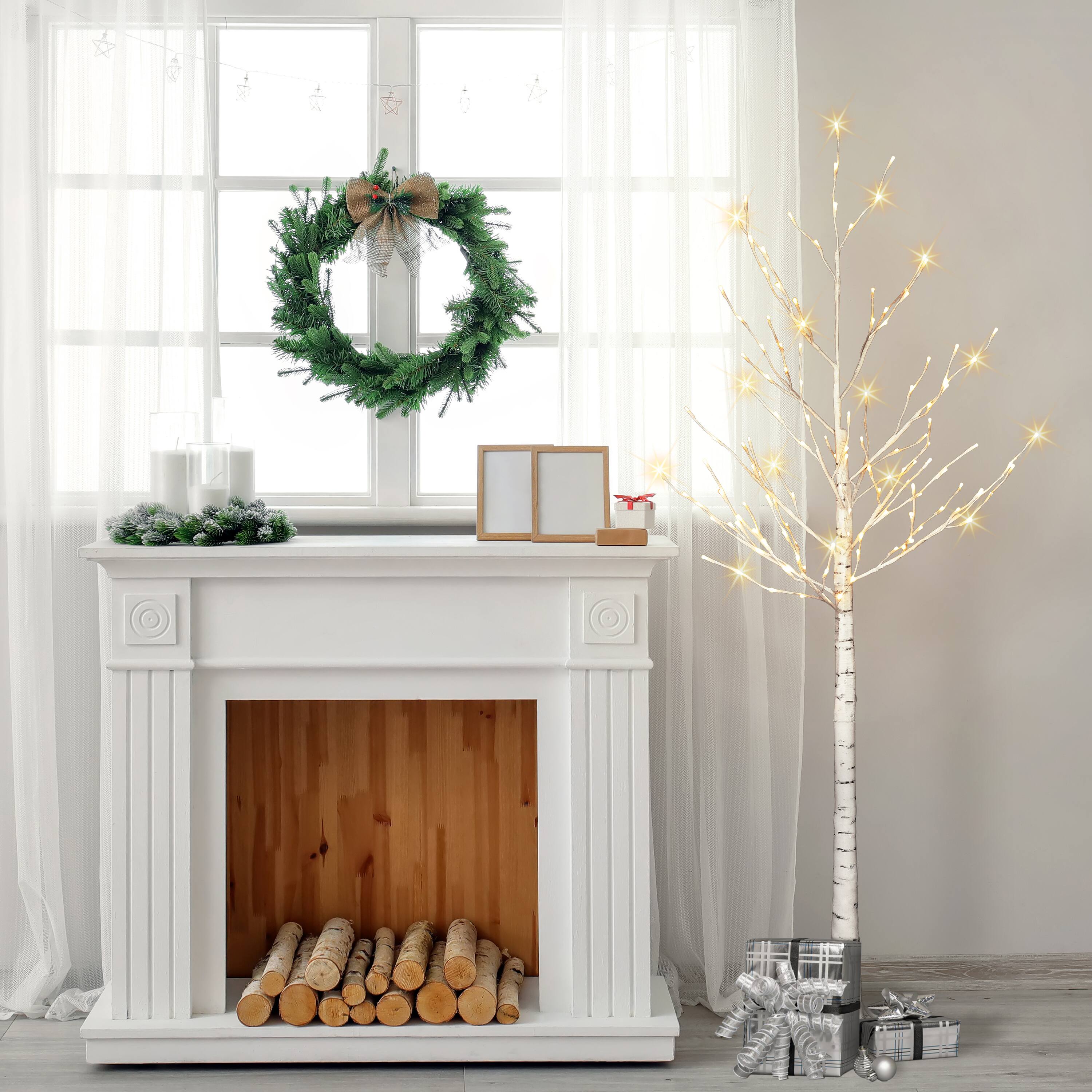 6ft. Pre-Lit White Artificial Twig Tree, Warm White LED Lights