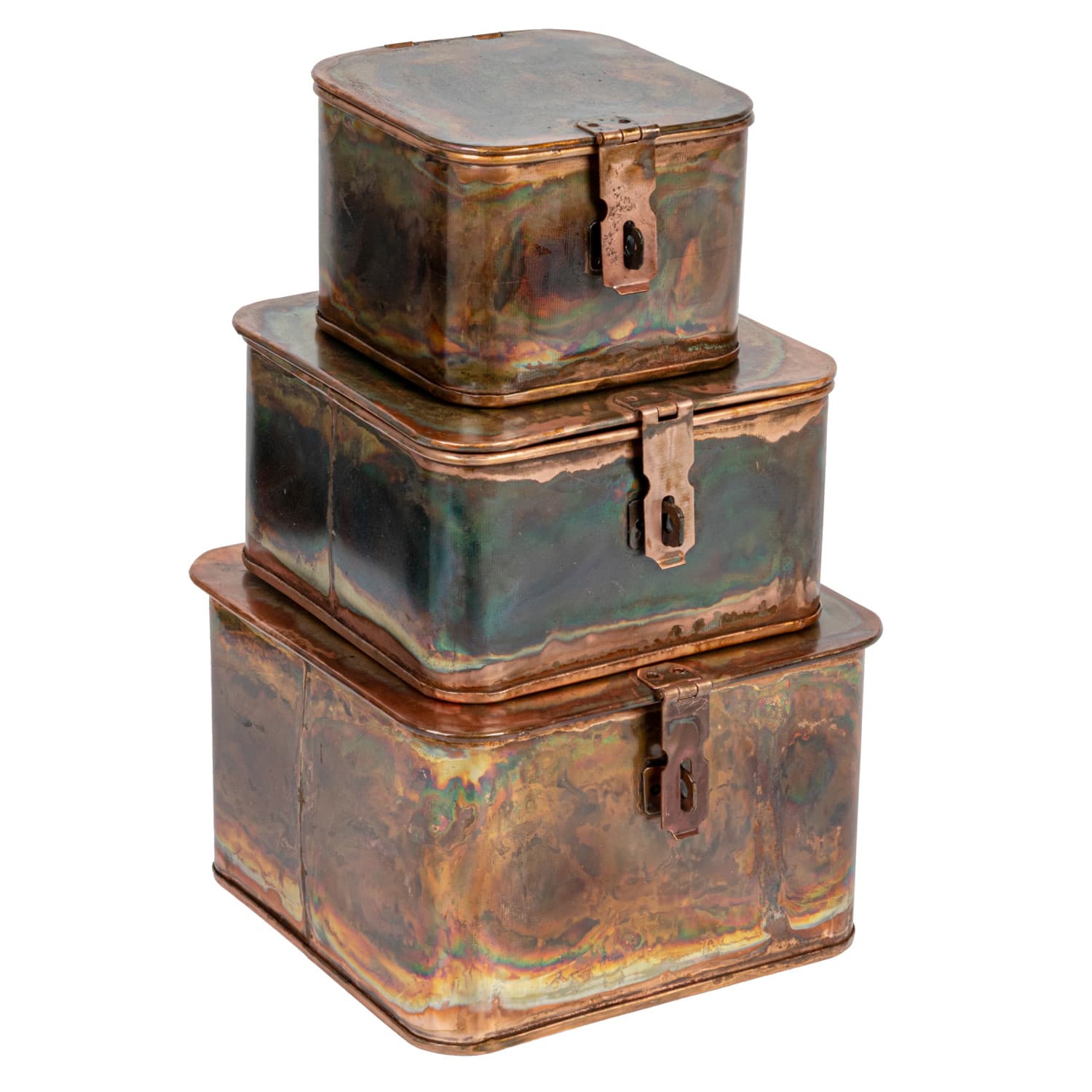Burnt Copper Finish Square Decorative Boxes Set
