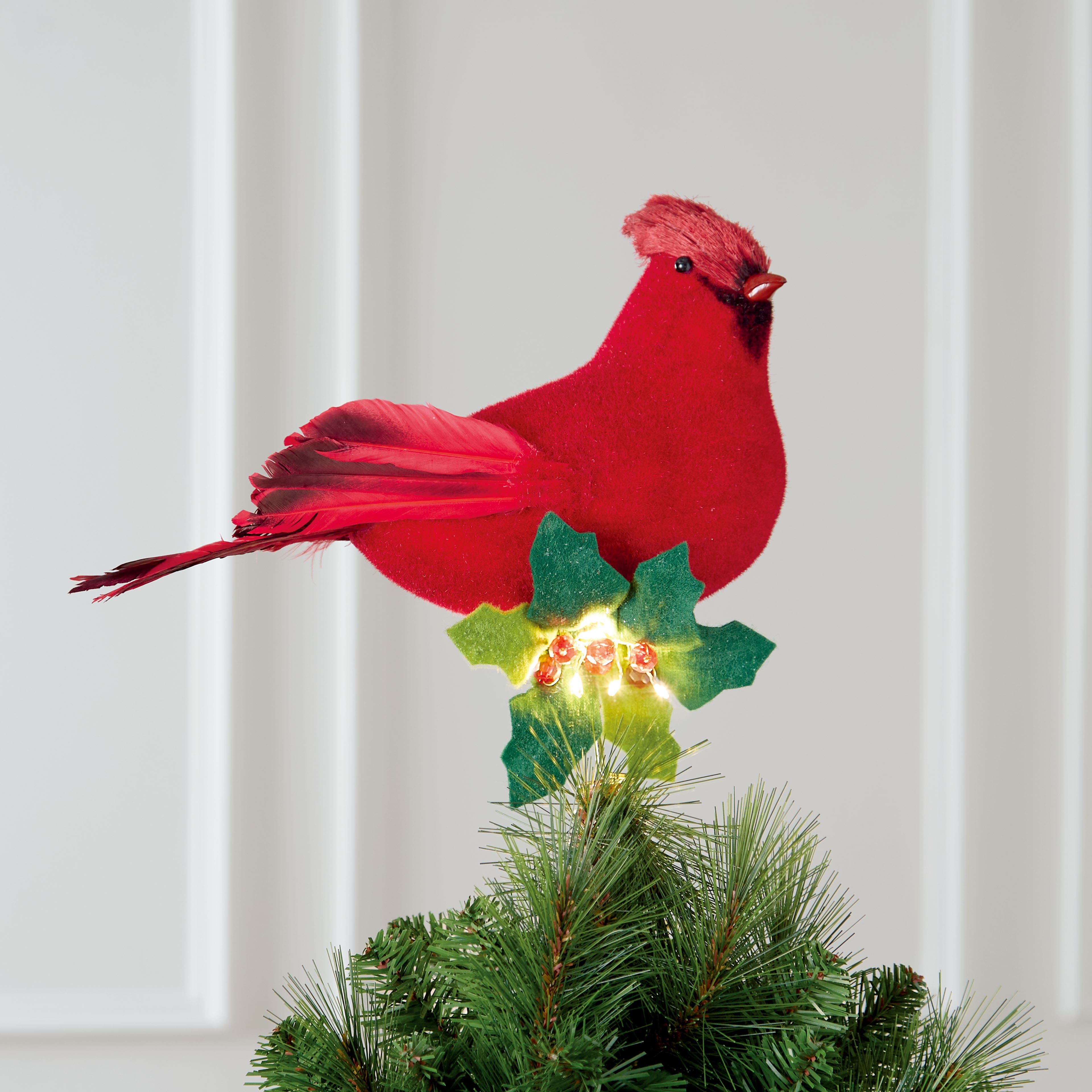 13&#x22; Cardinal with Holly Lighted Tree Topper by Ashland&#xAE;