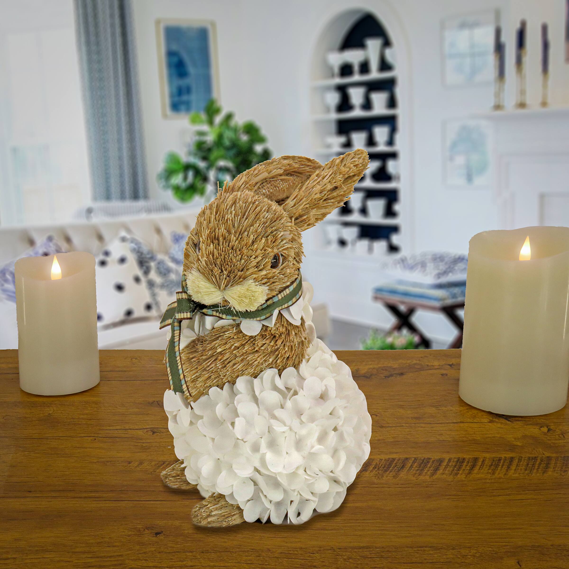 10" Bunny in White Flowers Tabletop Accent
