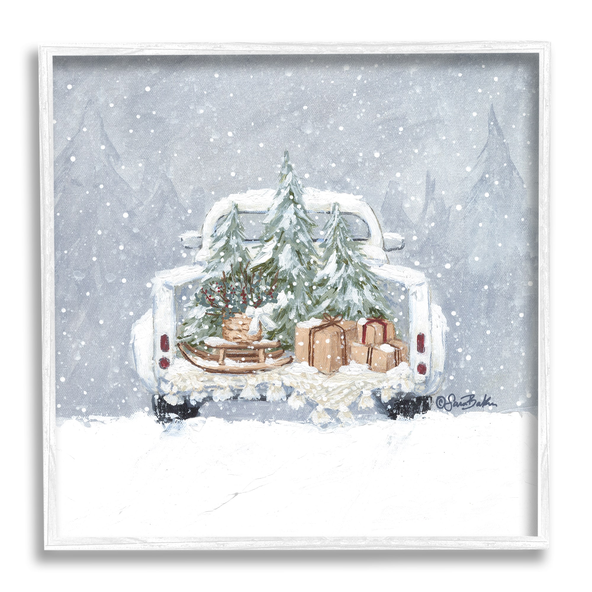 絵画 winter staple Stupell Industries Winter Snow Holiday Gifts Framed Giclee Art
