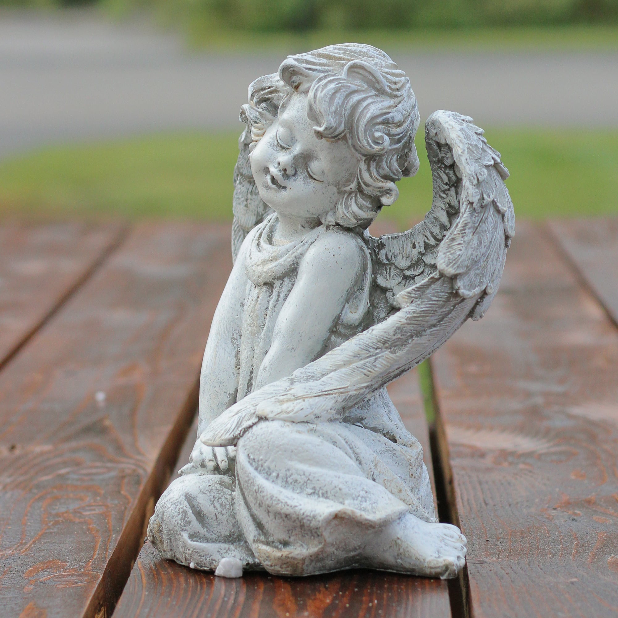 9.5" Heavenly Gardens Gray Sitting Cherub Angel Outdoor Garden Statue