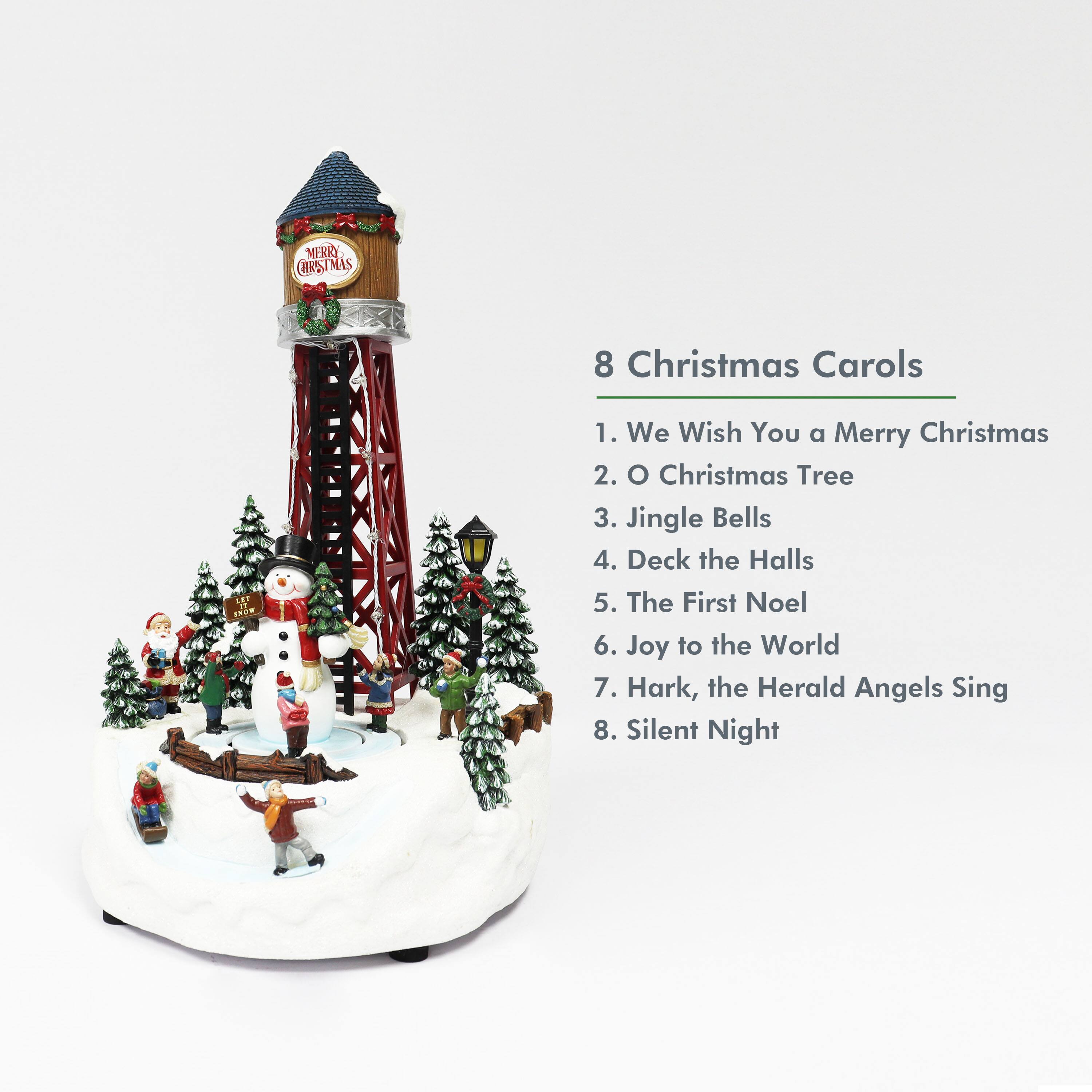 Moments in Time 13.58”H Animated Merry Christmas Water Tower