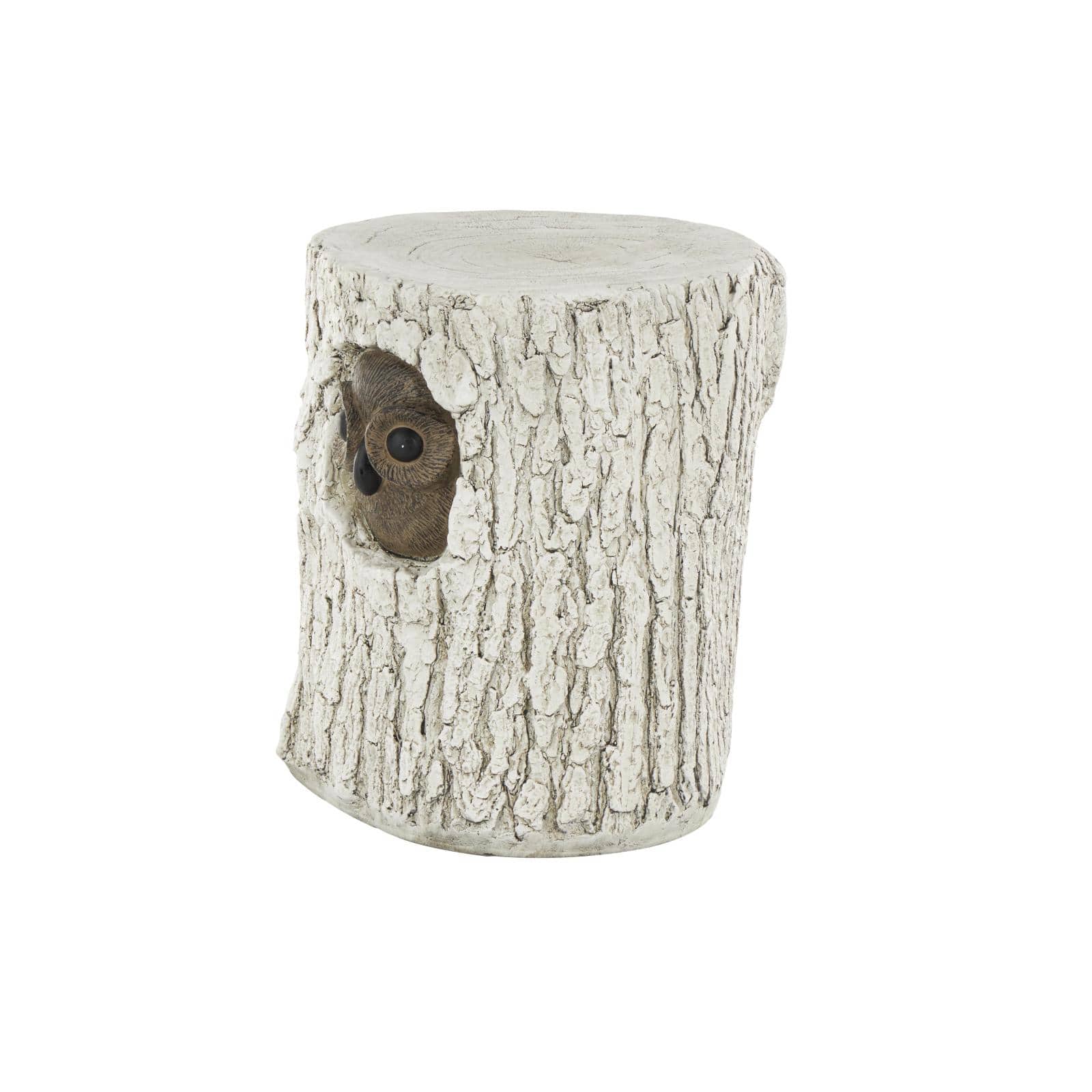 17" White & Brown MGO Owl Tree Trunk Garden Stool