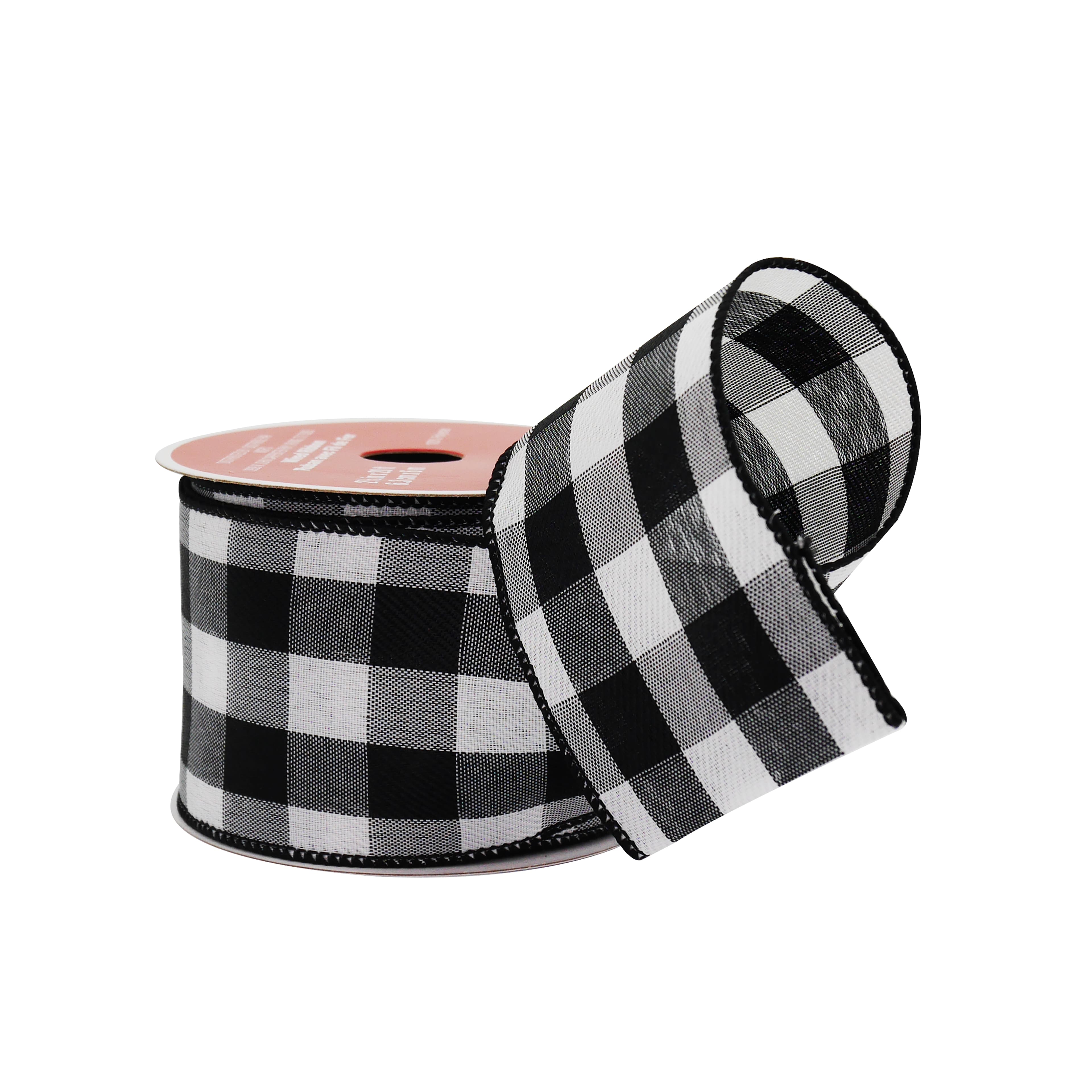 2.5" x 20ft. Black & White Buffalo Check Wired Taffeta Ribbon by Celebrate It®