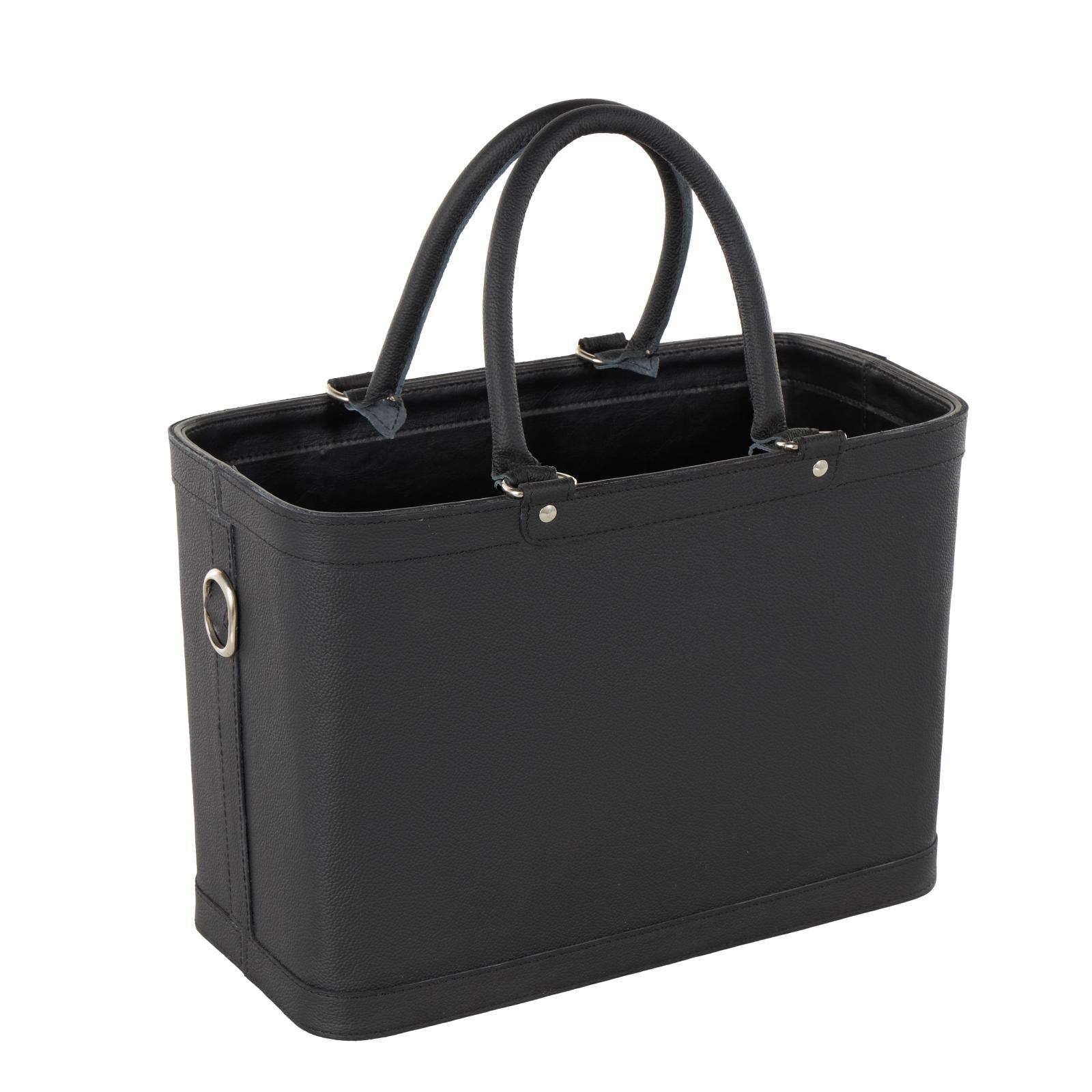 17" Black Leather Handmade Box Style Single Slot Decorative Magazine Holder with Arched Handles