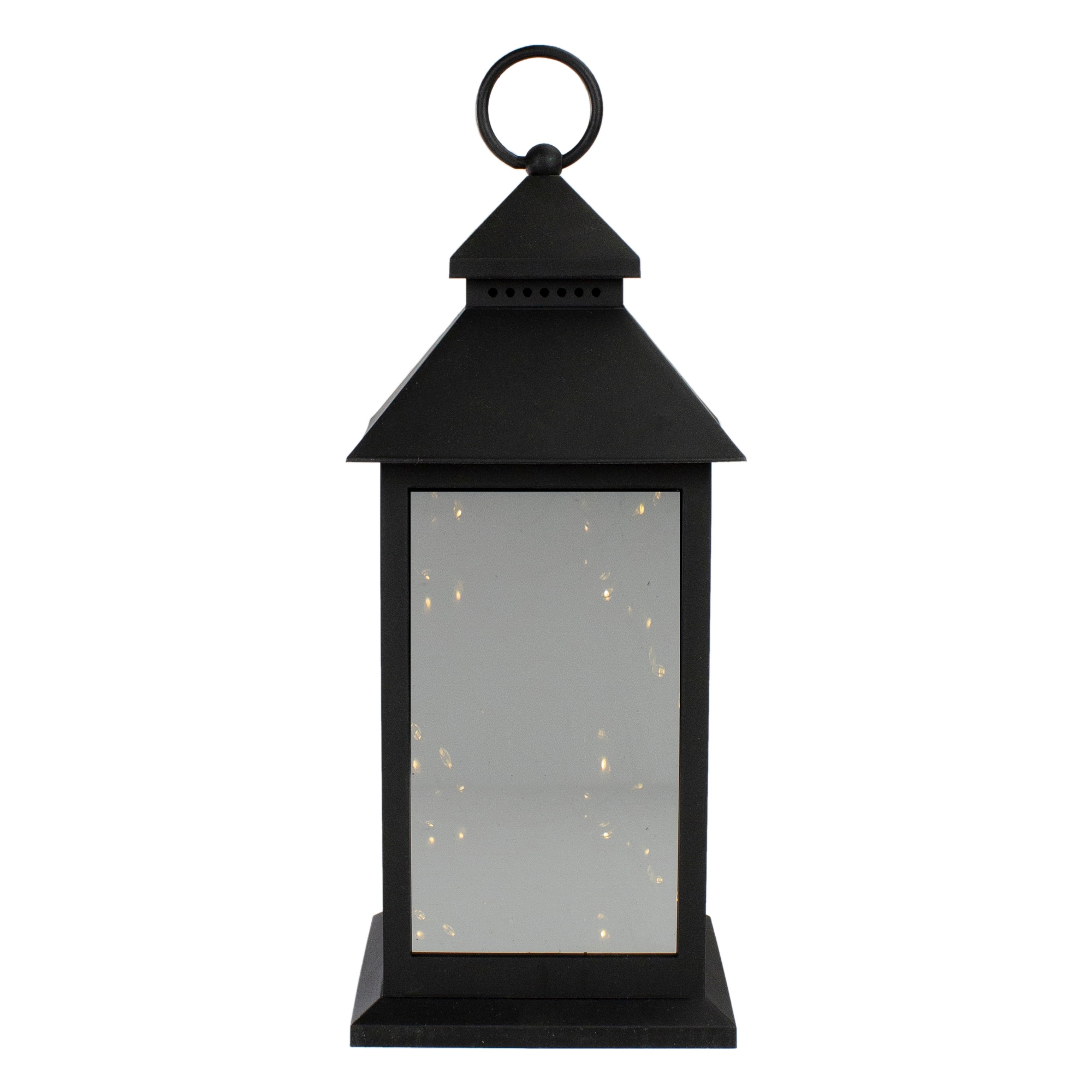 12" Black LED Lantern with Warm White Flickering Light