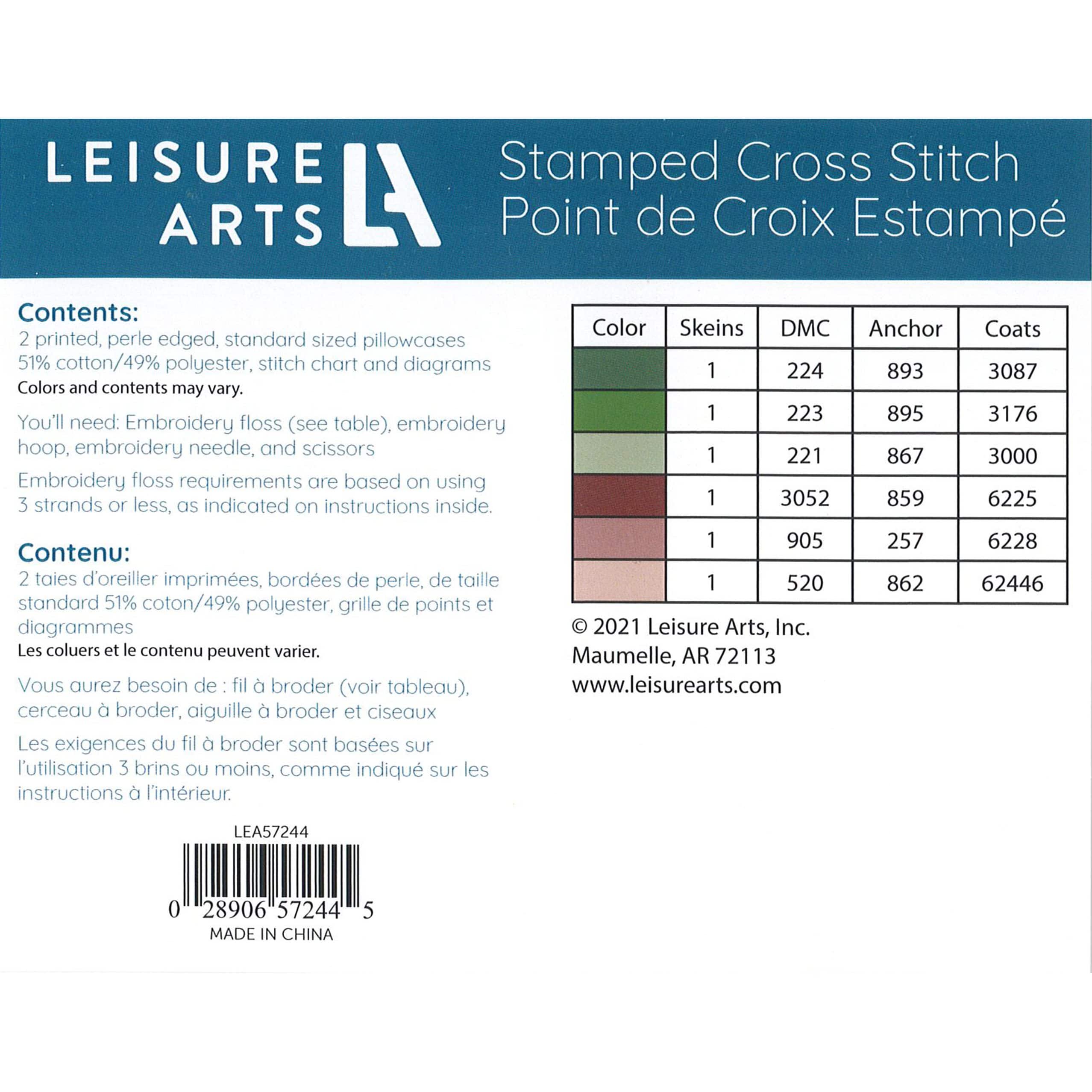 Leisure Arts&#xAE; Wild Rose Pillowcase Stamped Cross Stitch Kit
