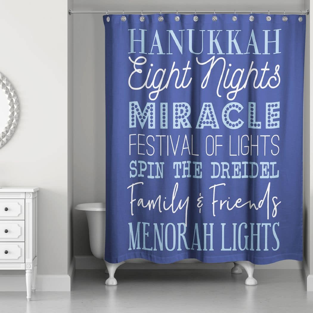 Blue Hanukkah Words Shower Curtain