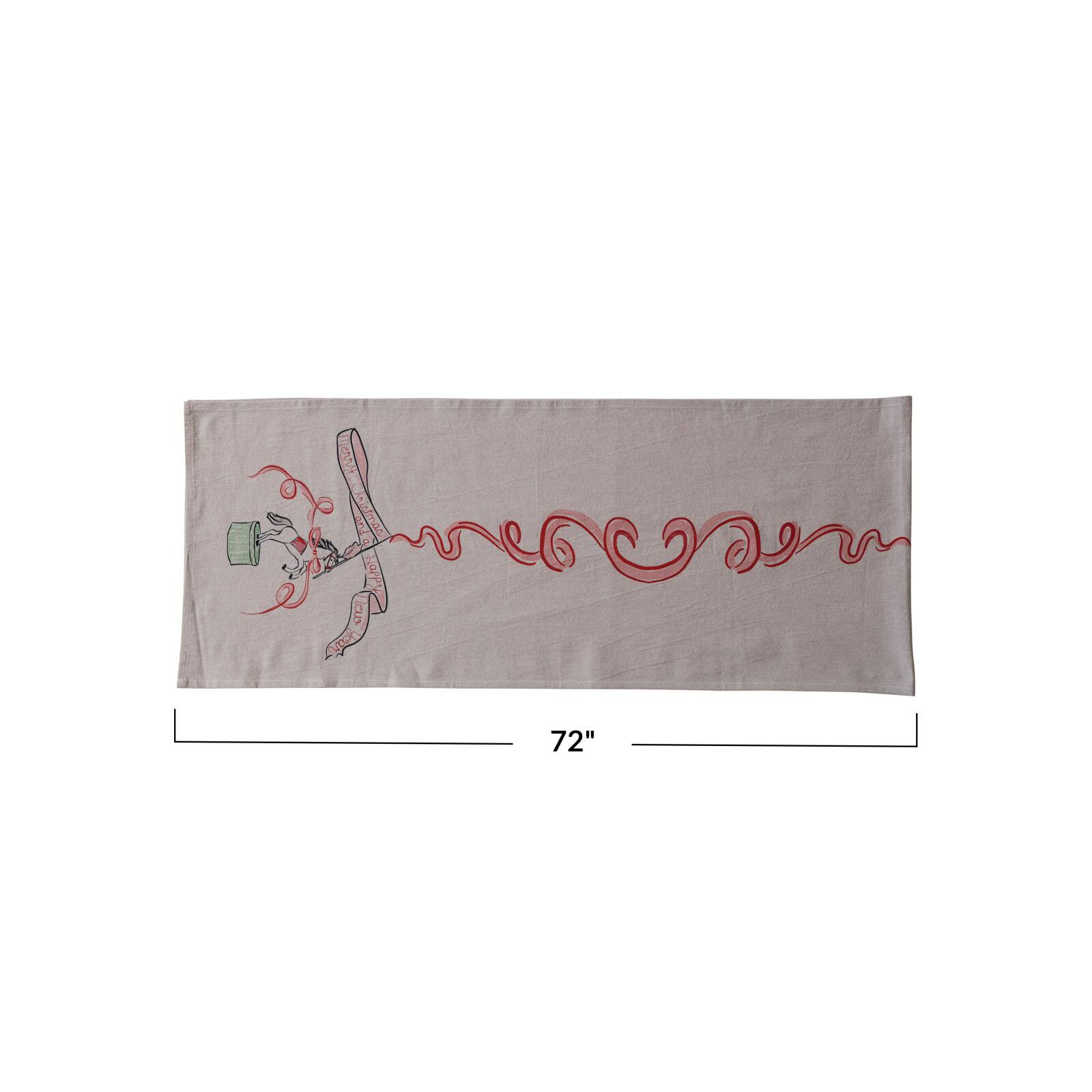 Hello Honey® 72" Multicolor Cotton Chambray Printed Table Runner with Carousel Horse & Ribbon Design