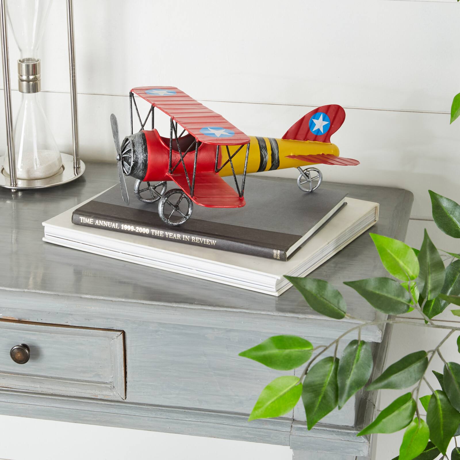 12" Red & Yellow Metal Plane Vintage Tabletop Décor