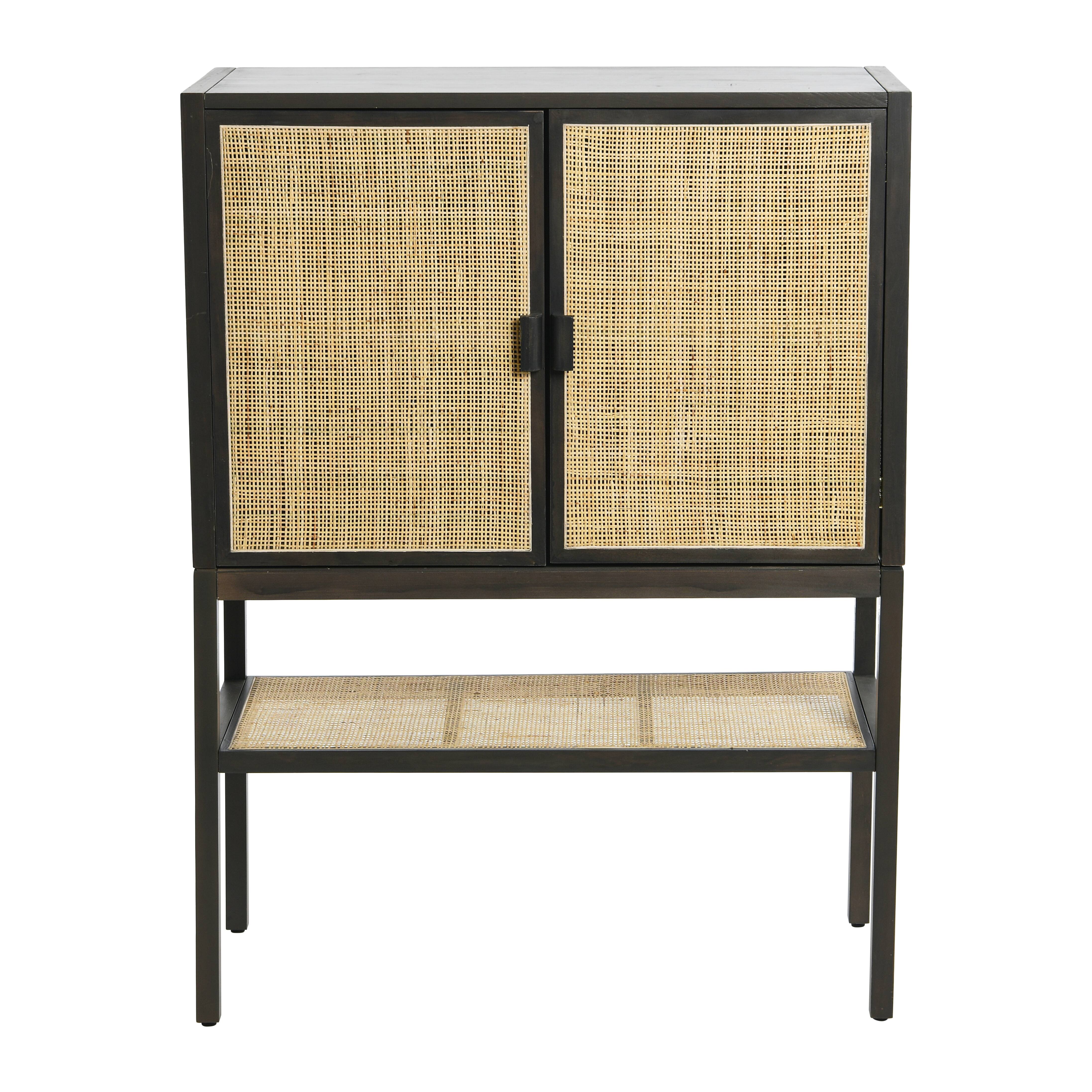 Hello Honey&#xAE; 47&#x22; Boho Woven Rattan and Wood Cabinet with Doors, Shelf, and Interior Storage Compartments