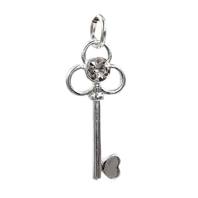 Charmalong™ Silver Plated Crystal Key Charm by Bead Landing™ image