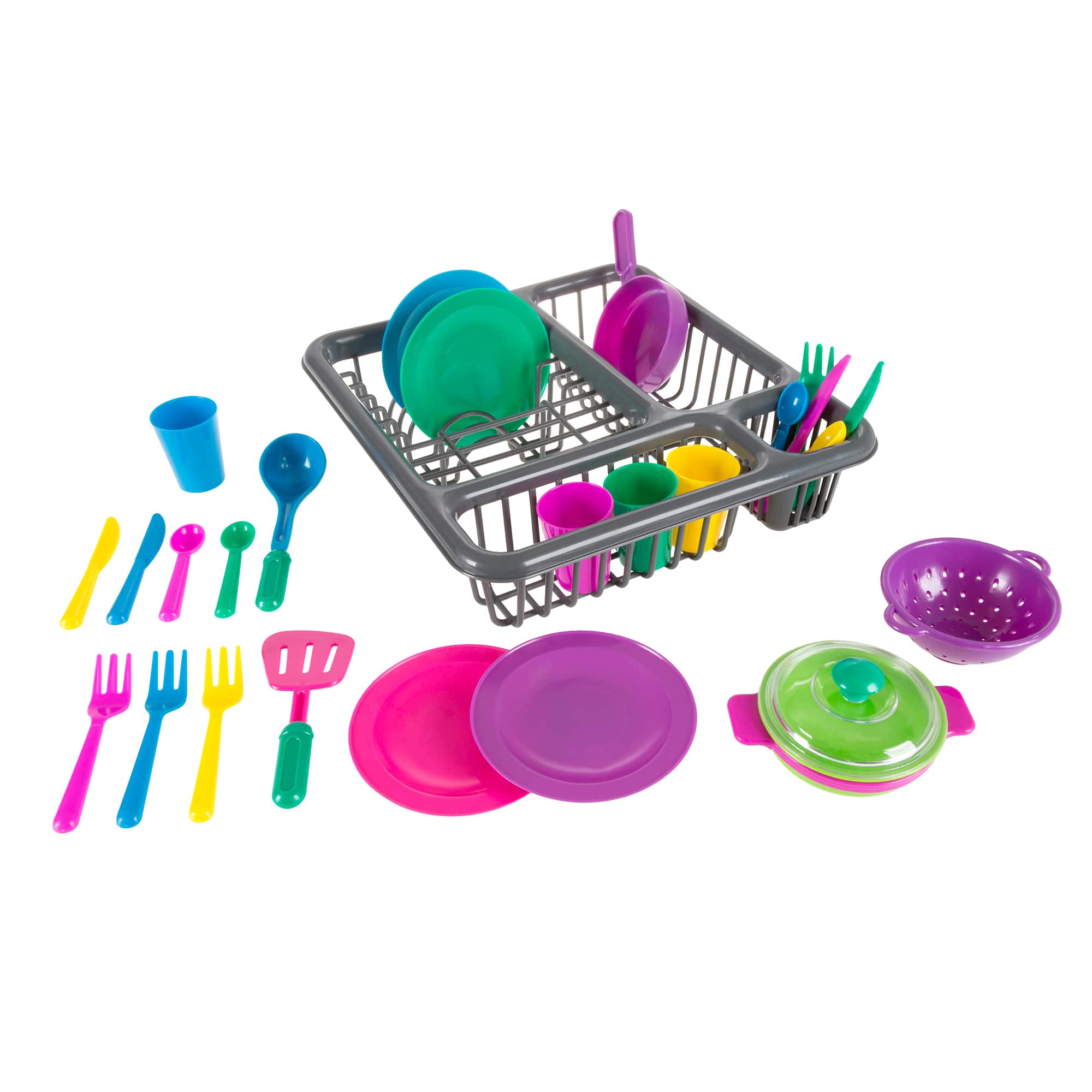 Toy Time Kids Play Dish Set With Dish Drainer