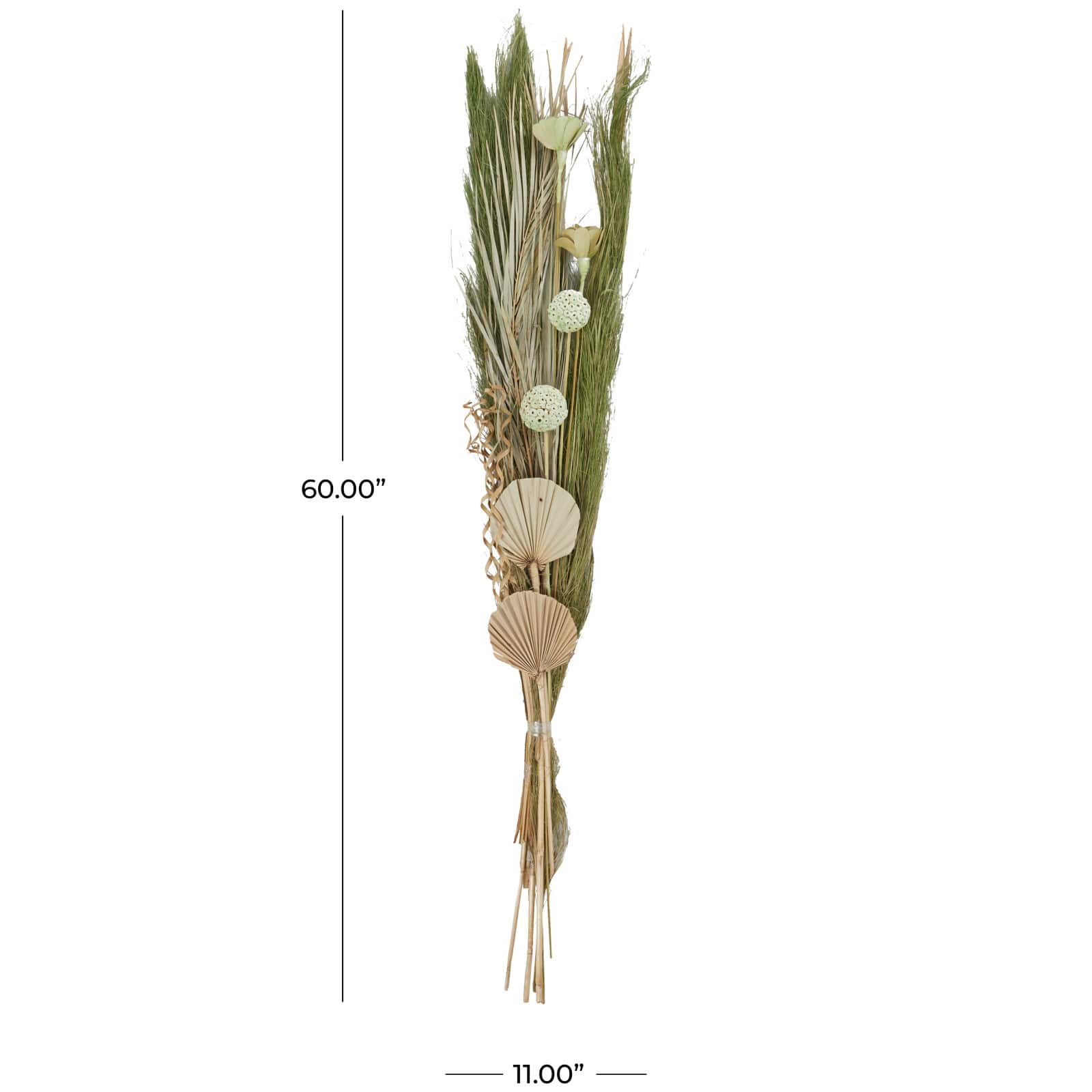 60" Green Dried Plant Assorted Bouquet Pampas Grass Natural Foliage with Palm Leaf Accents