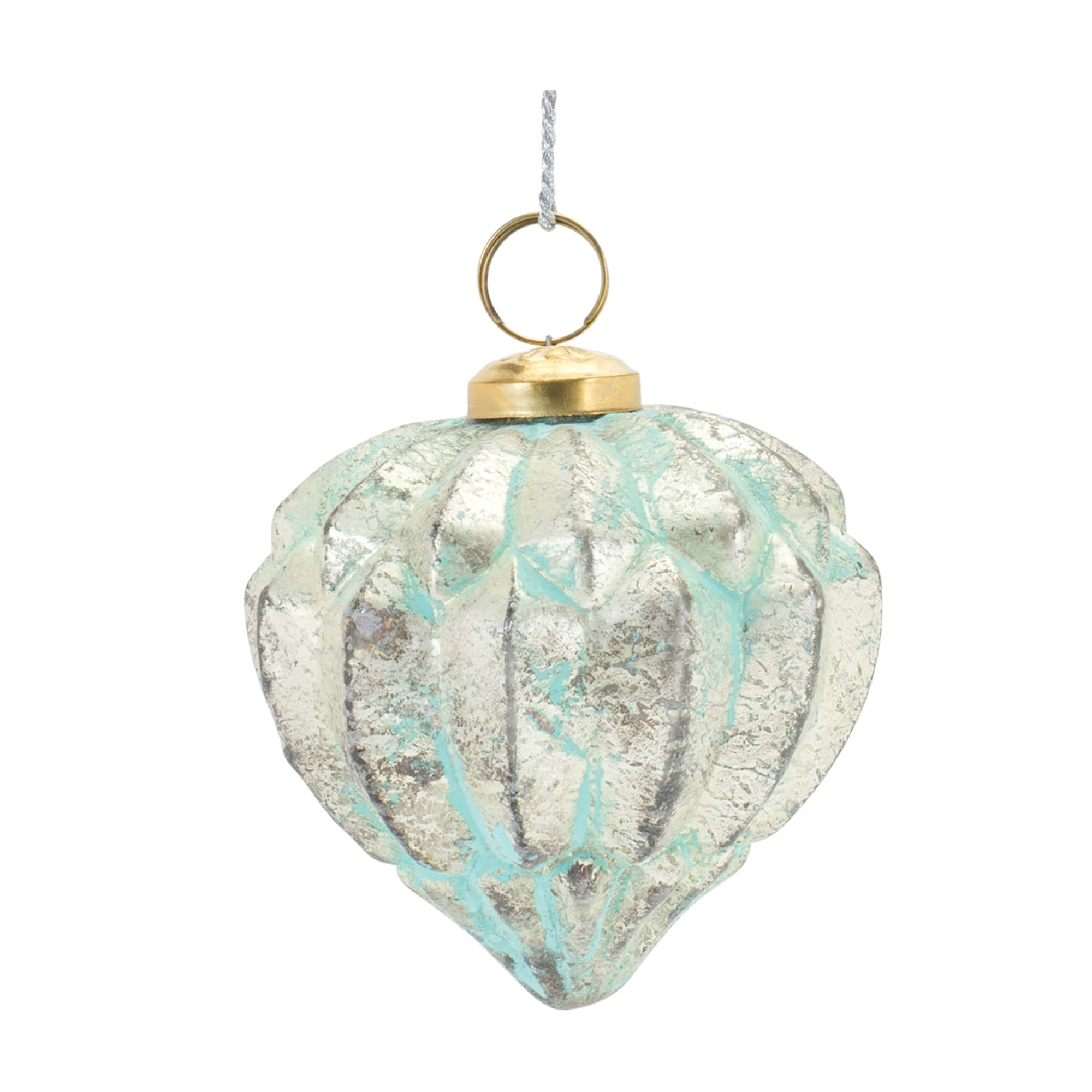 Blue Green Distressed Mercury Glass Ornament Set