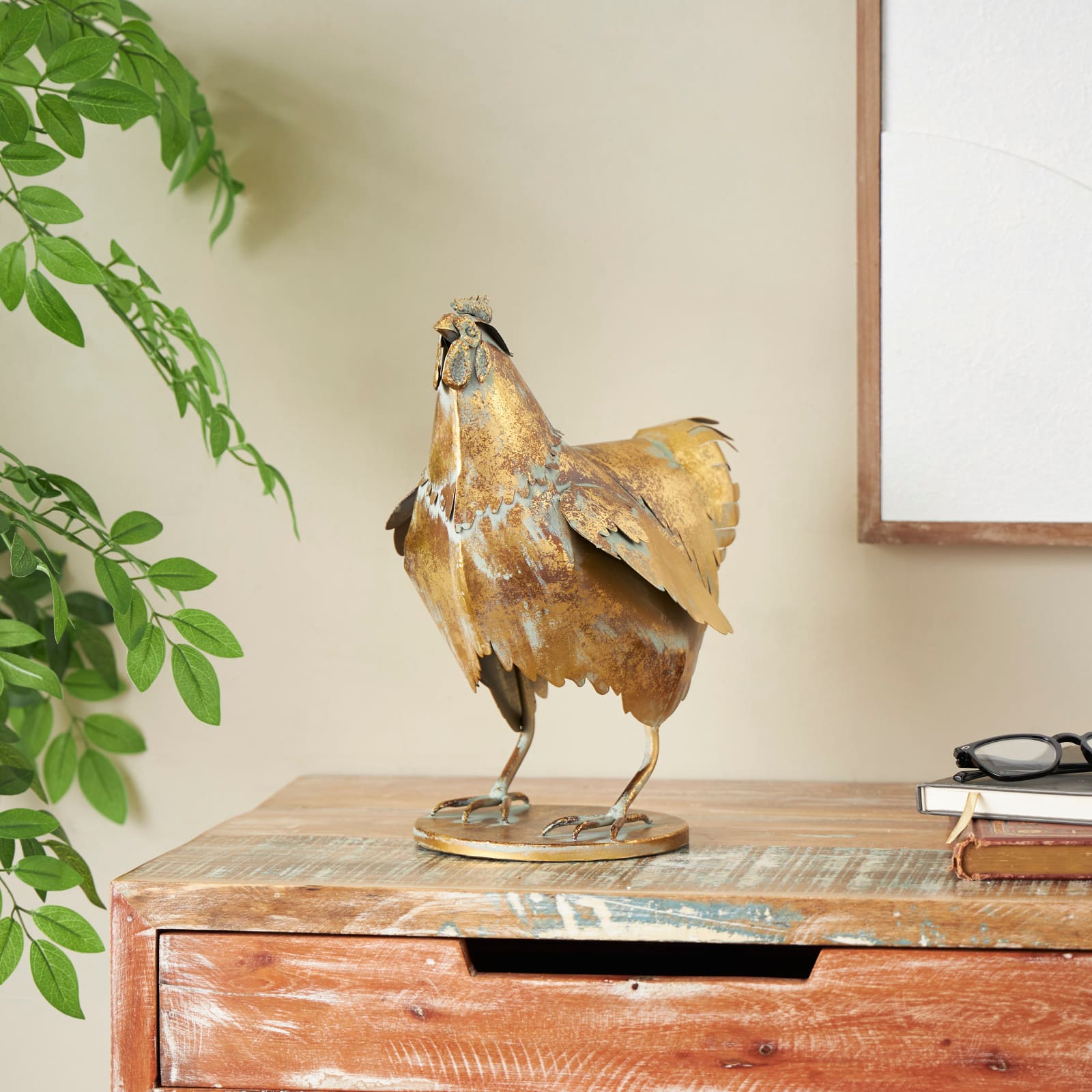 13.25" Bronze Patina Chicken Metal Garden Sculpture