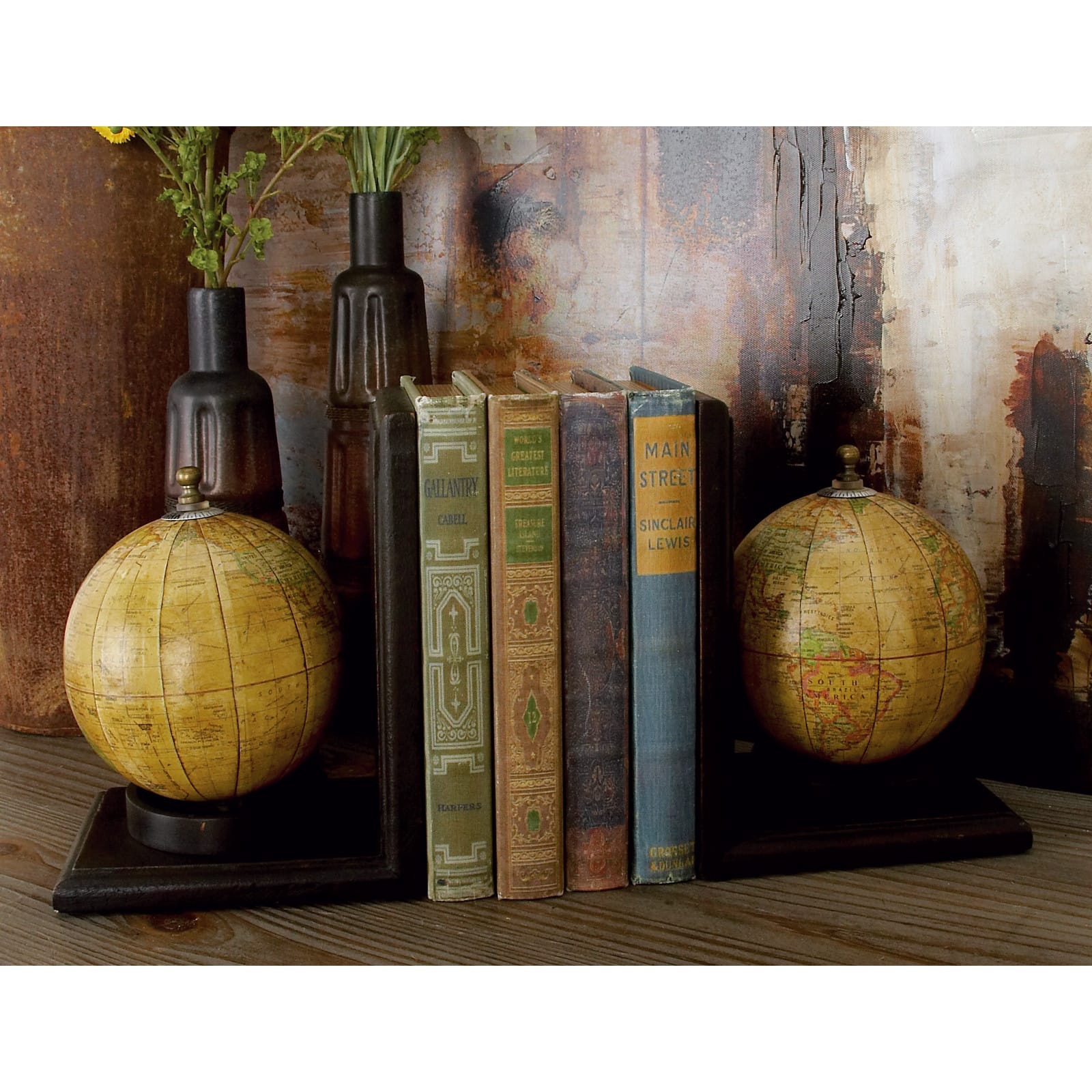 8" Rustic Brown Wood Globe Bookends Michaels