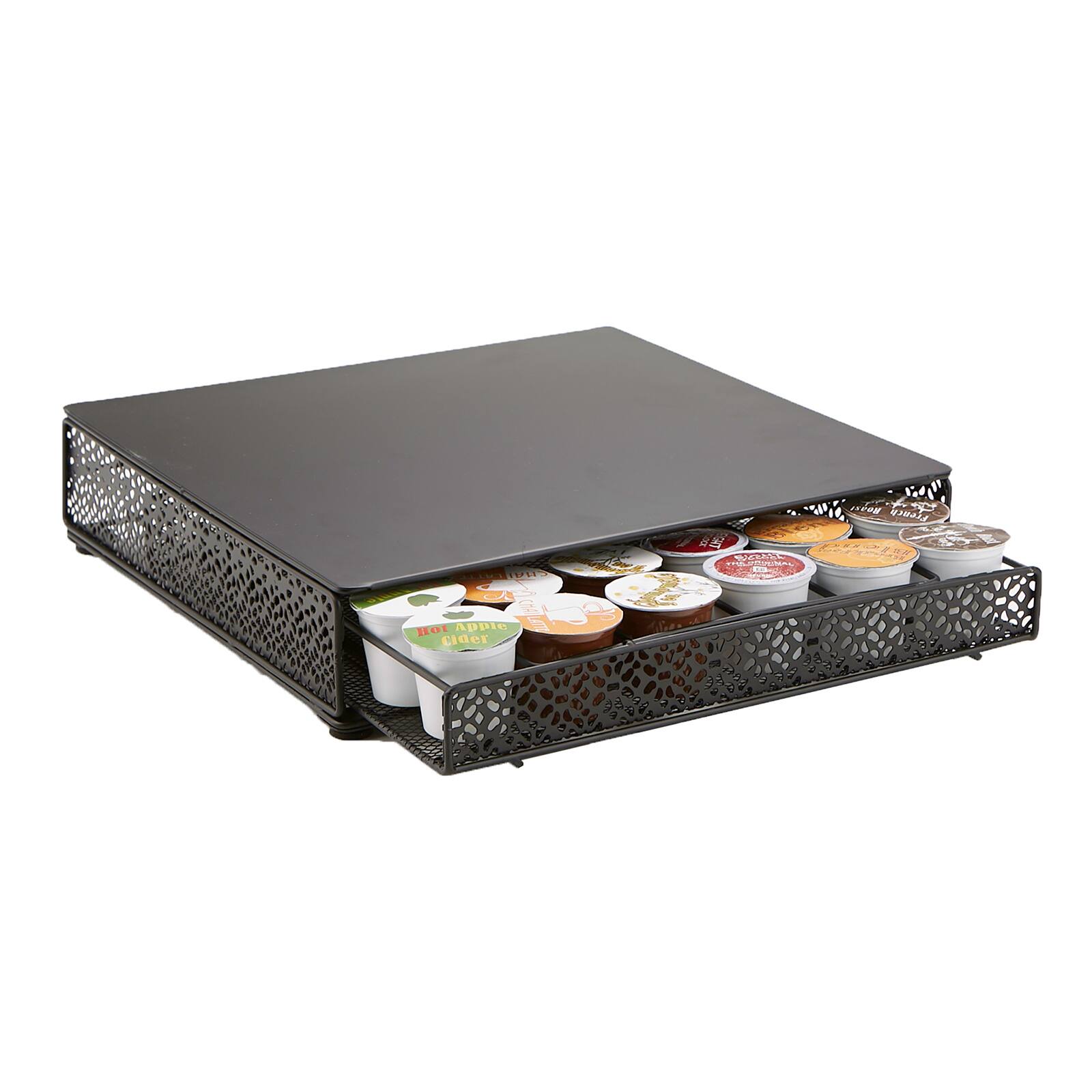 Mind Reader Flower Pattern Black 36 Capacity Single Serve Coffee Pod Metal Mesh Storage Drawer