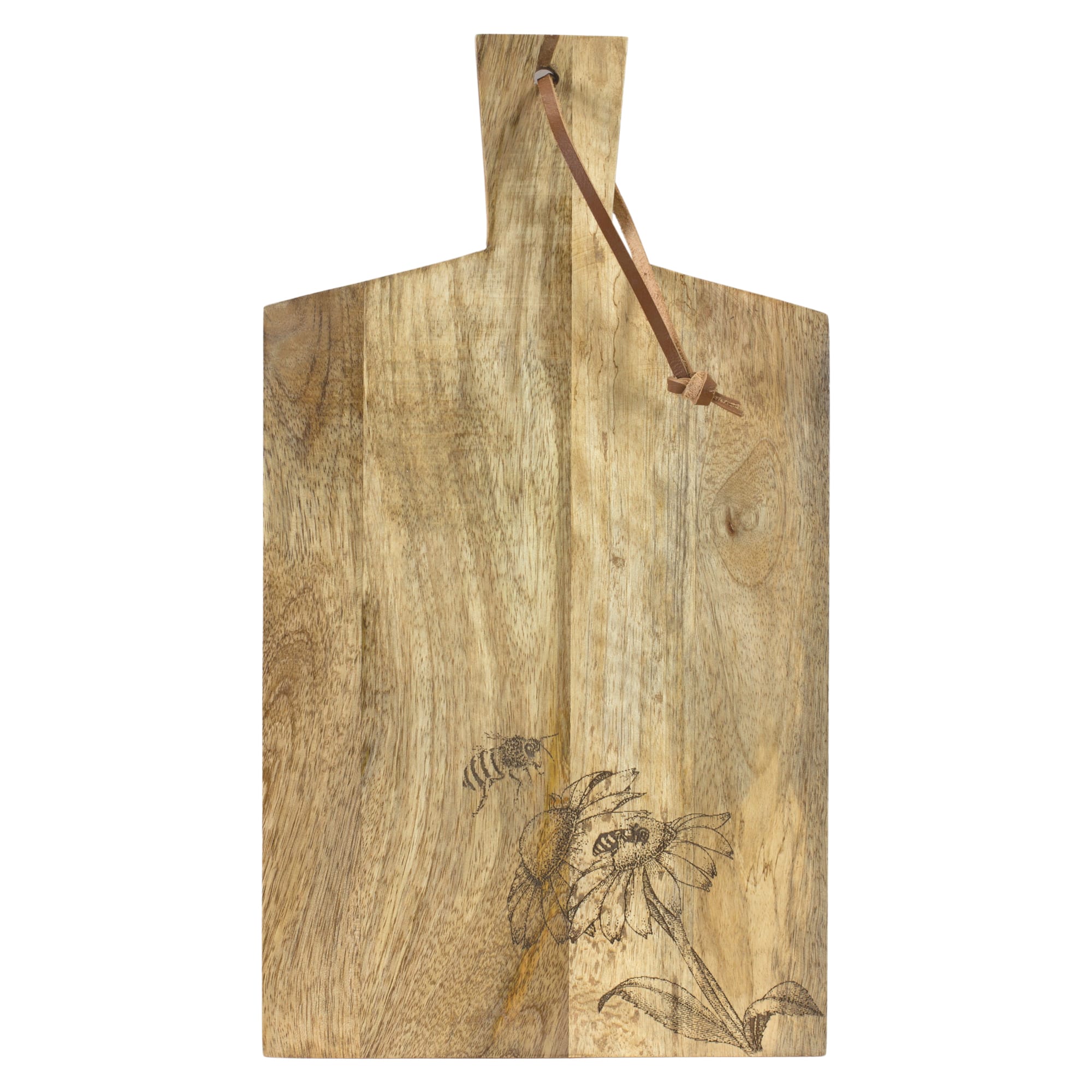 10*' Natural Mango Wood Cutting Board Set with Etched Floral & Bee Designs, 2ct.