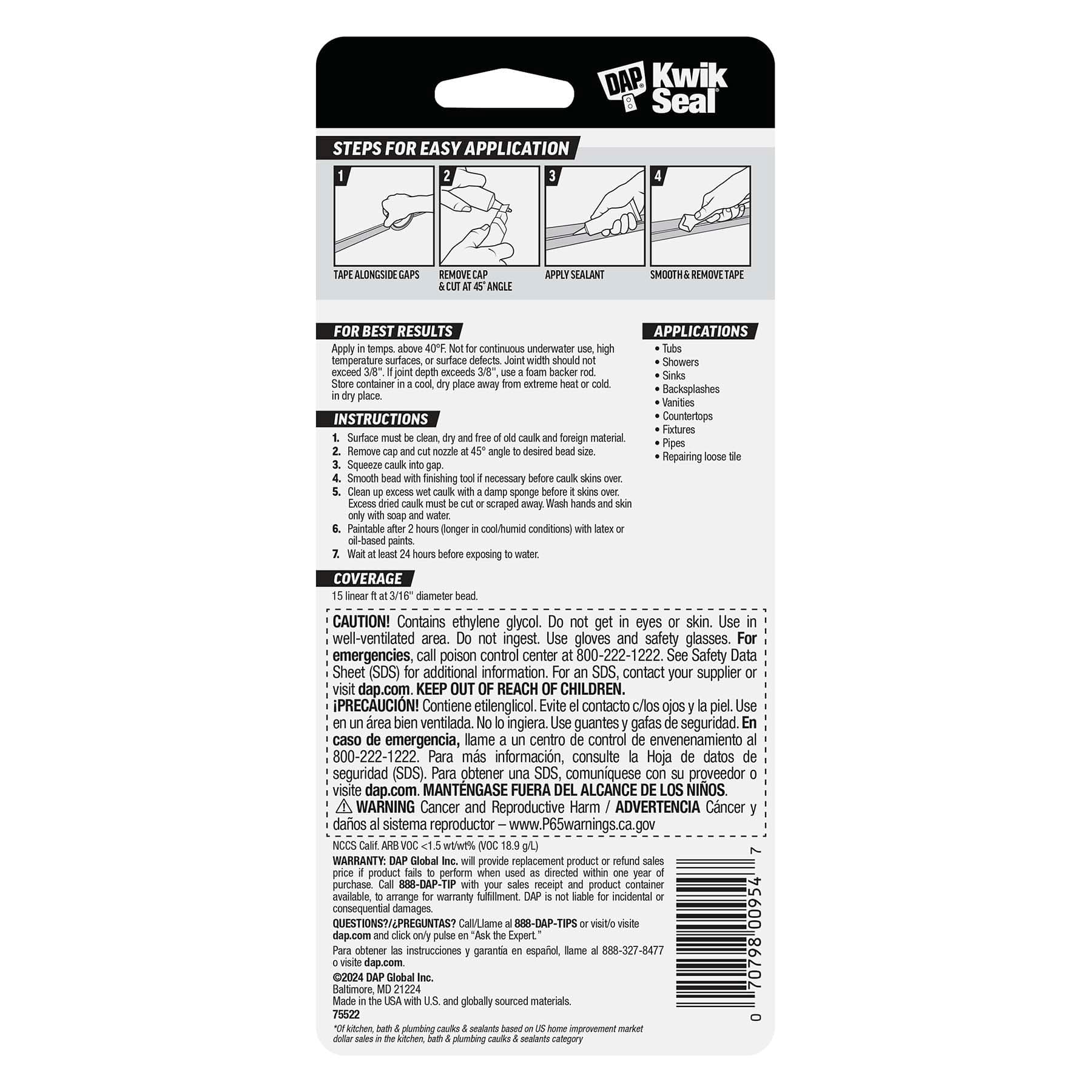 DAP® Kwik Seal® 2.75oz. Acrylic Latex Adhesive Caulk