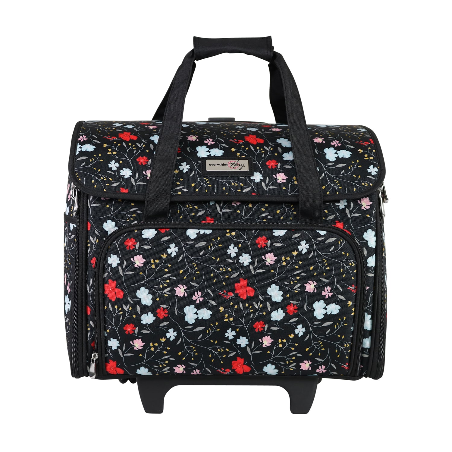 Everything Mary Black Floral Teacher Rolling Tote