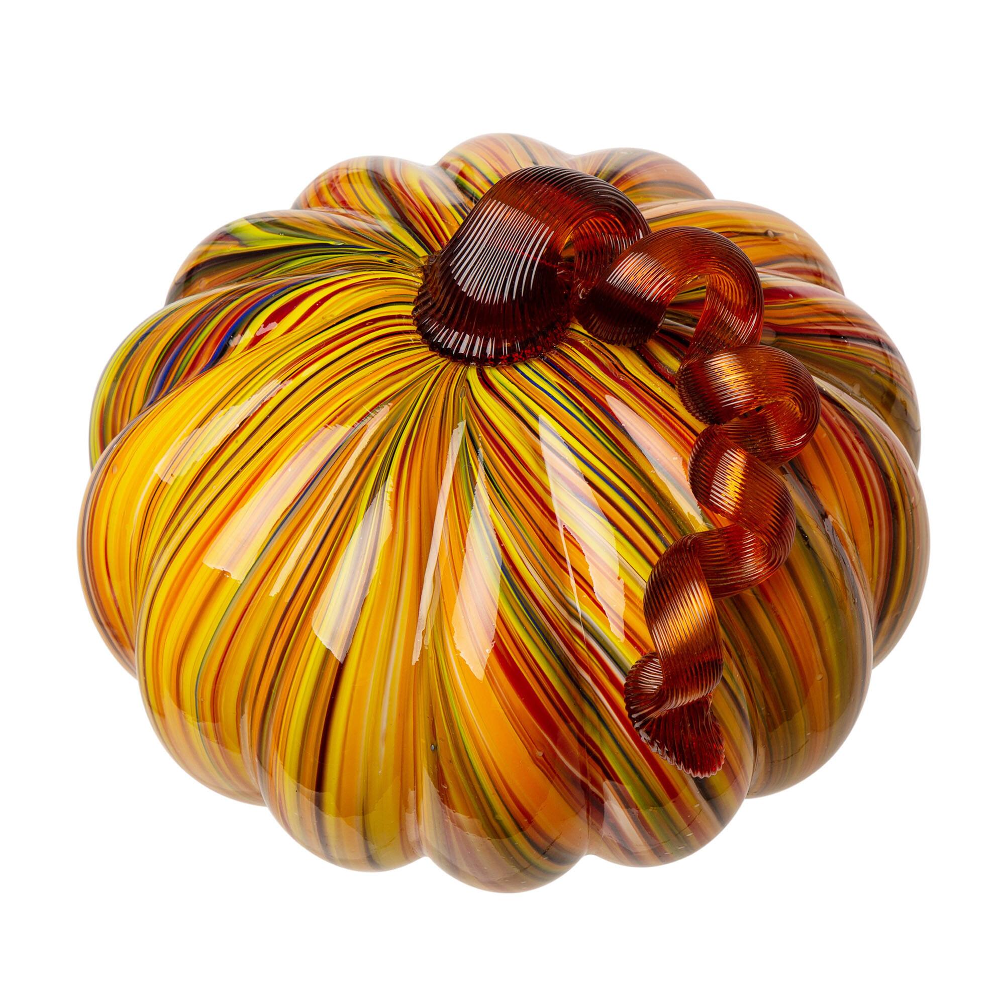 Glitzhome&#xAE; Short Glass Pumpkin, Multicolor Stripes