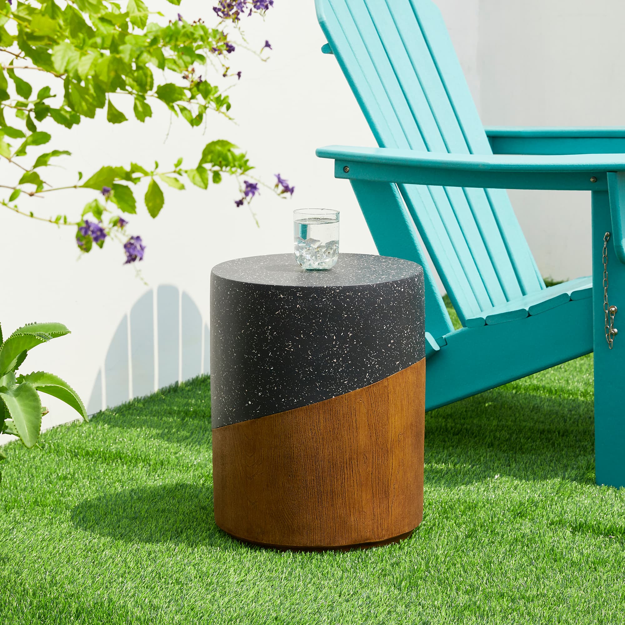 Glitzhome® 17.75" Multifunctional Faux Terrazzo & Wood Garden Stool