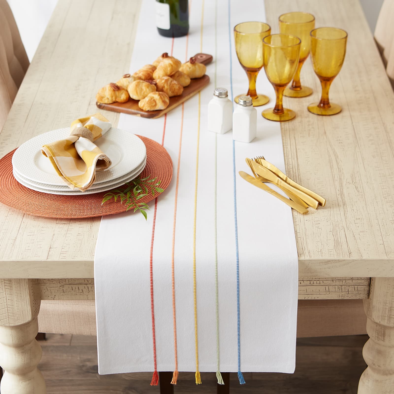 DII&#xAE; 108&#x22; Striped Tassel Table Runner