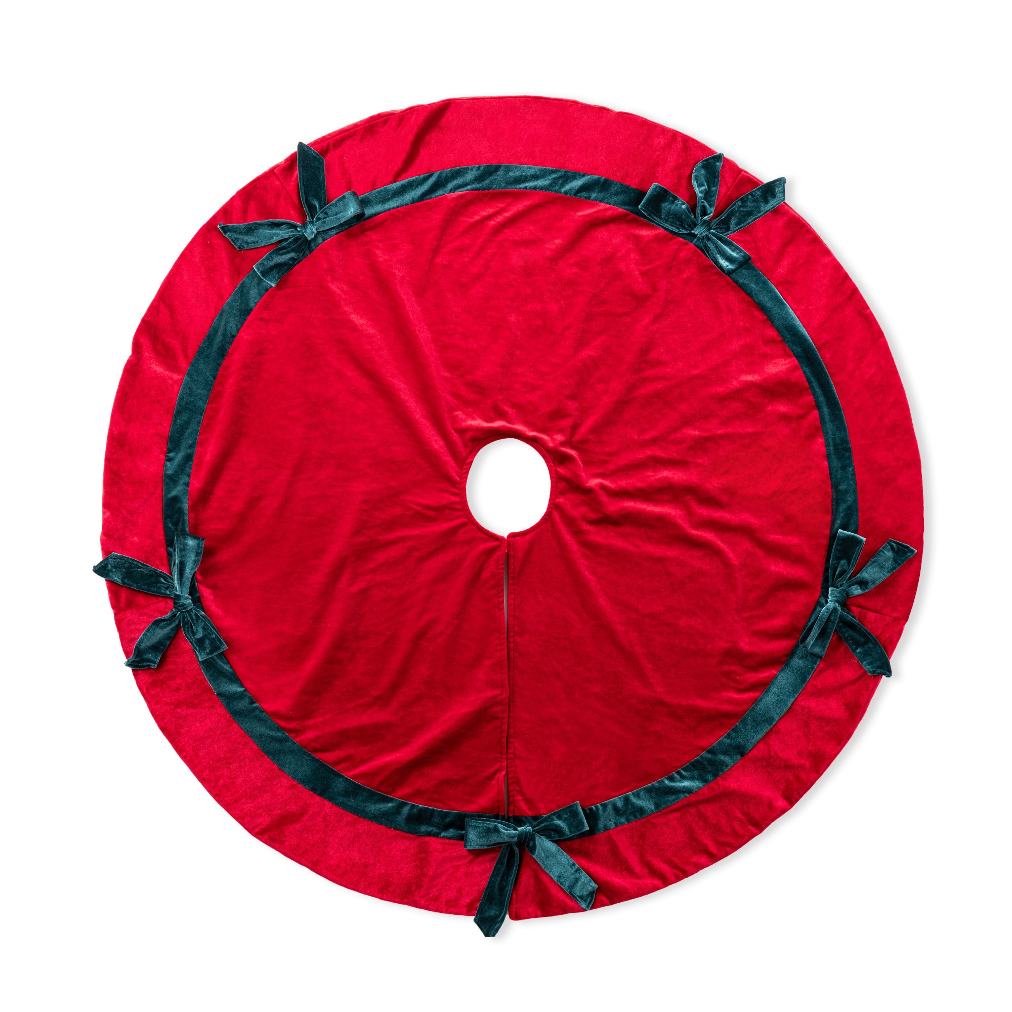 Glitzhome&#xAE; 48&#x22;D Red Velvet Christmas Tree Skirt with Bows
