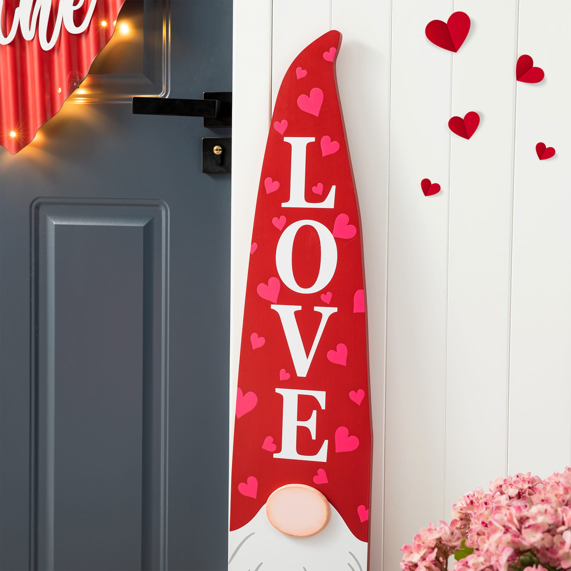 Glitzhome&#xAE; 42&#x22; Valentine&#x27;s Wooden Gnome Porch Decor