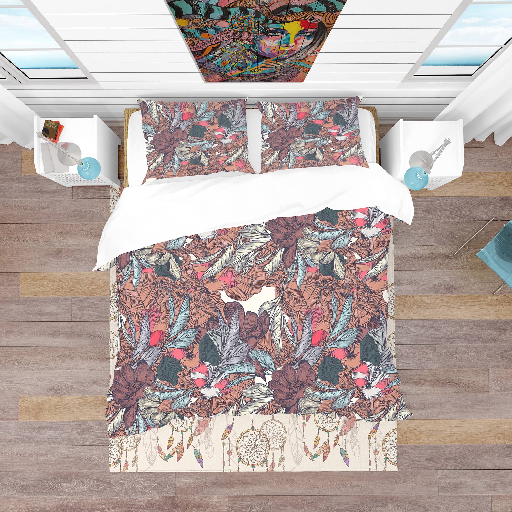 Designart &#x27;Floral Botanical Pattern with Engraved Flowers&#x27; Bohemian &#x26; Eclectic Bedding Set - Duvet Cover &#x26; Shams