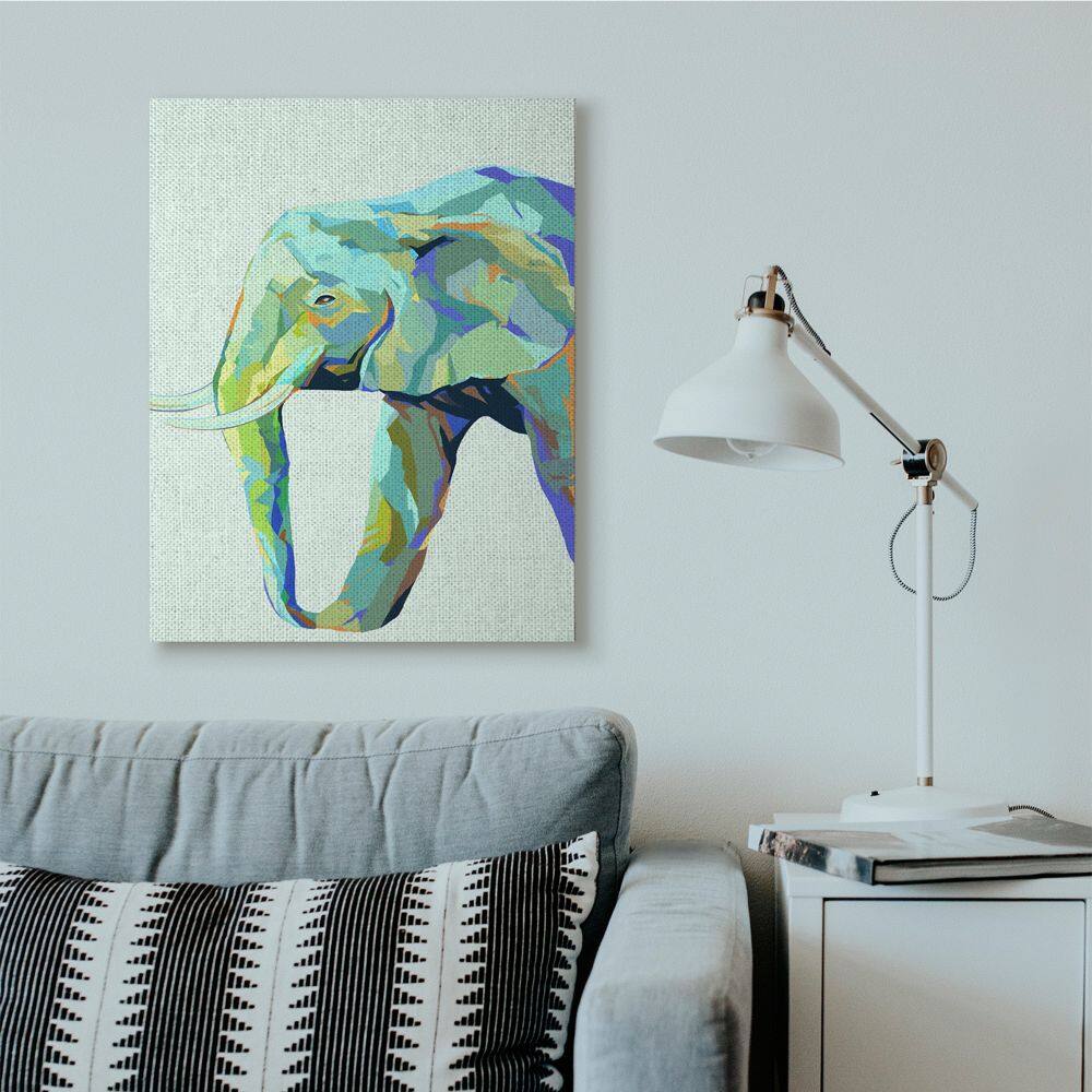 Stupell Industries Elephant Abstract Shapes Blue Green Animal Design Canvas Wall Art
