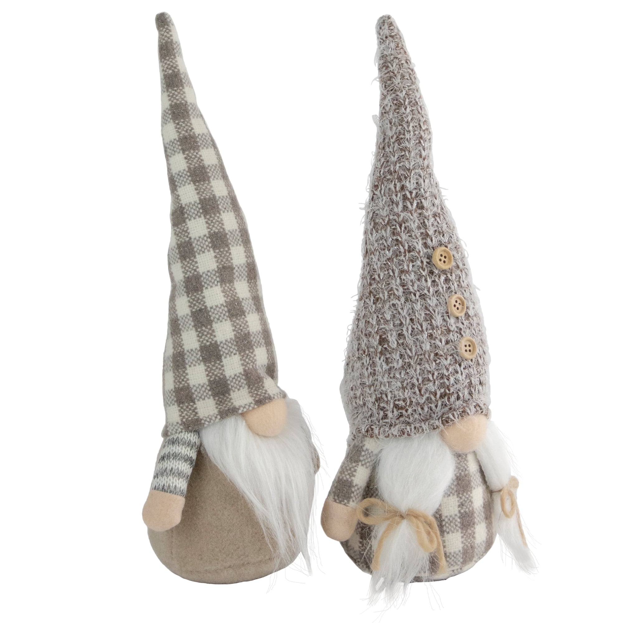 13&#x22; Beige &#x26; White Gingham Nordic Christmas Gnome Set