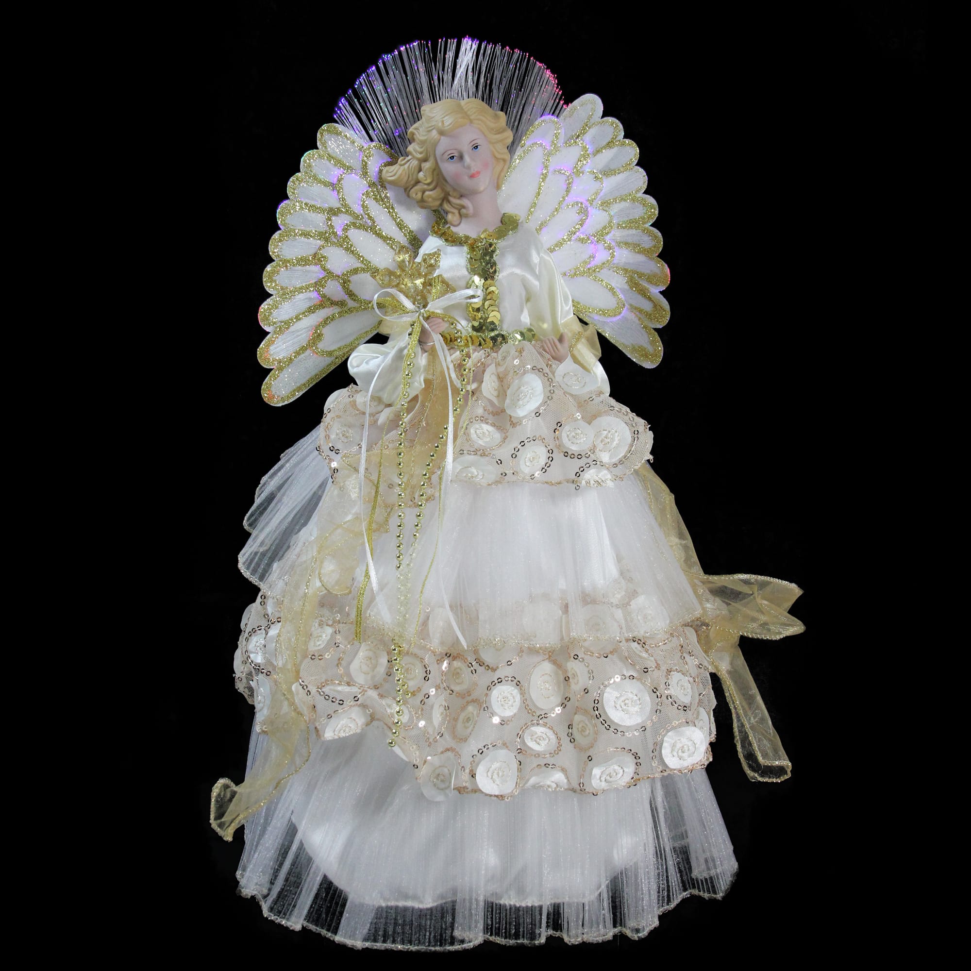 16&#x22; White &#x26; Gold Lighted Angel Christmas Tree Topper