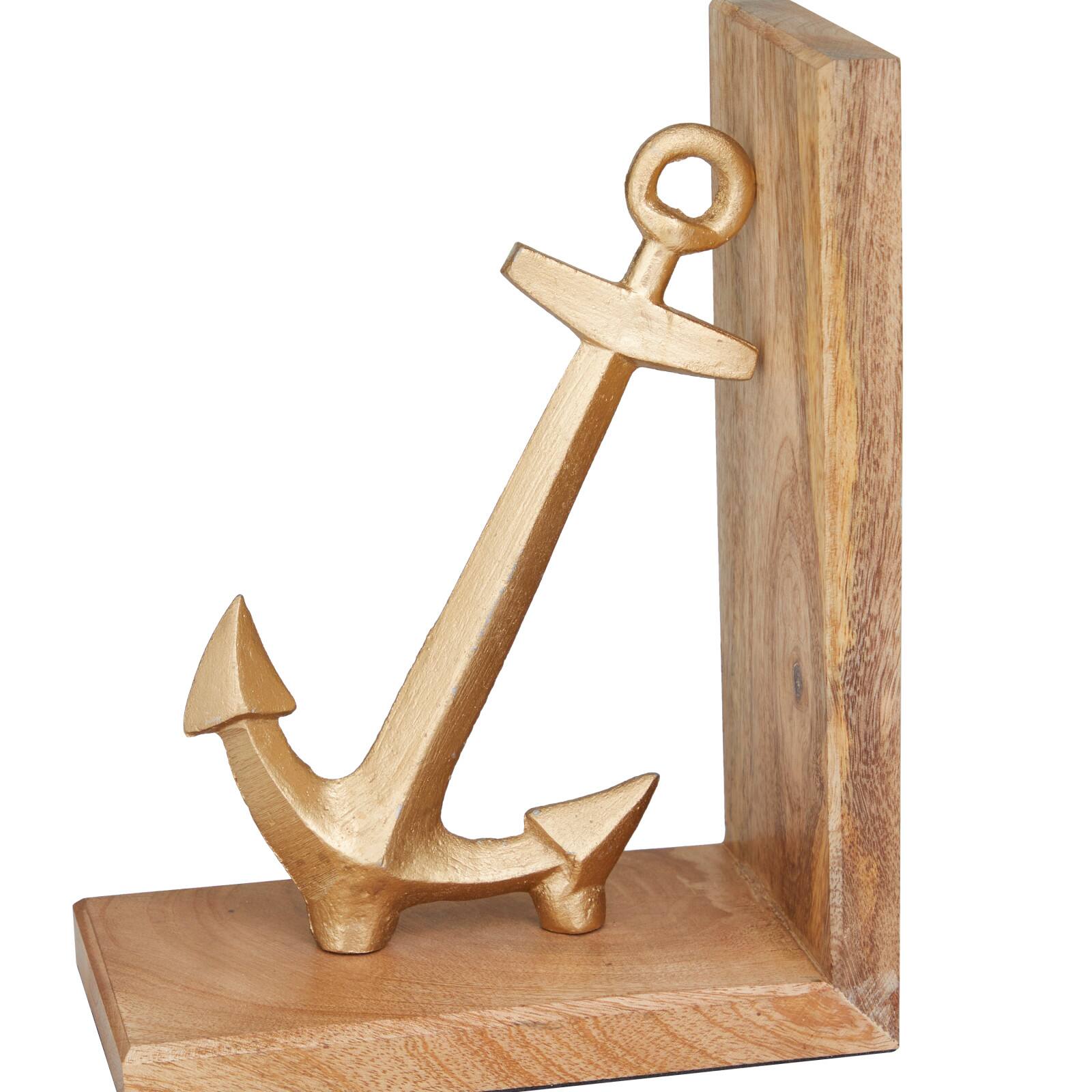 9&#x22; Gold Aluminum Anchor Bookends Set