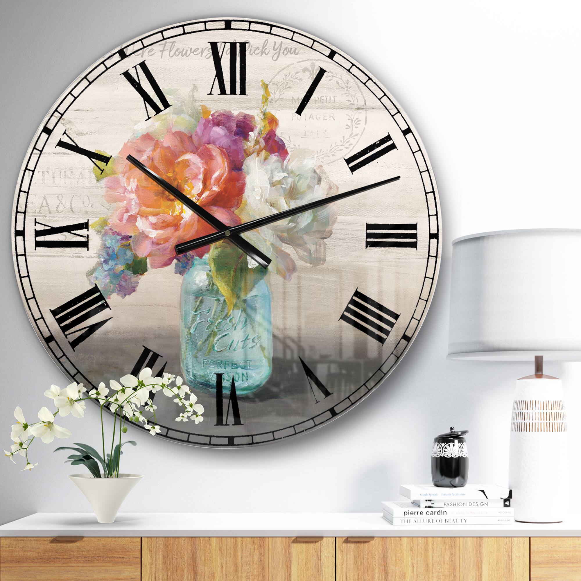Designart &#x27;French Cottage Bouquet I Mothers Farmhouse Wall Clock