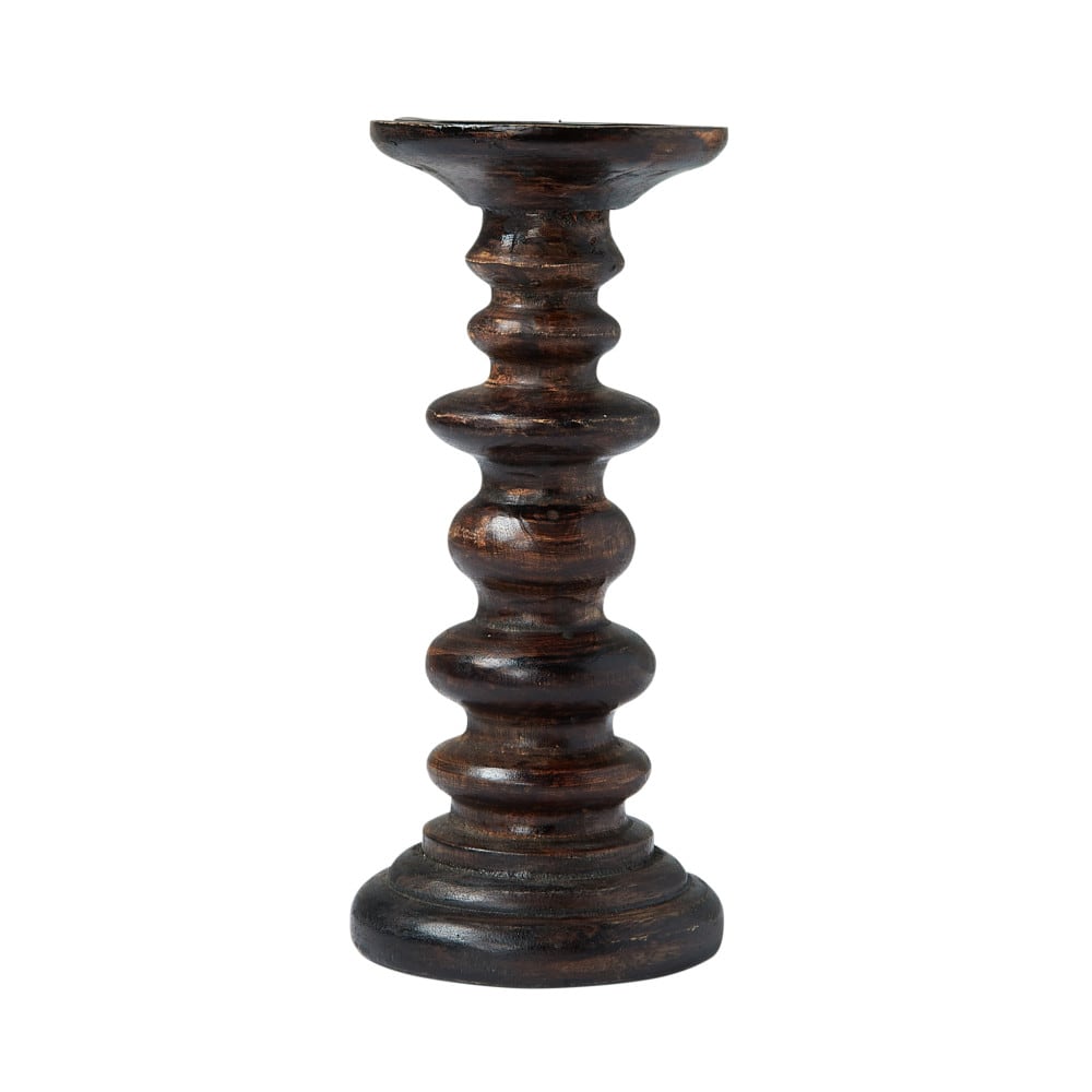 Hello Honey® 9" Natural Carved Wood Pillar Candle Holder