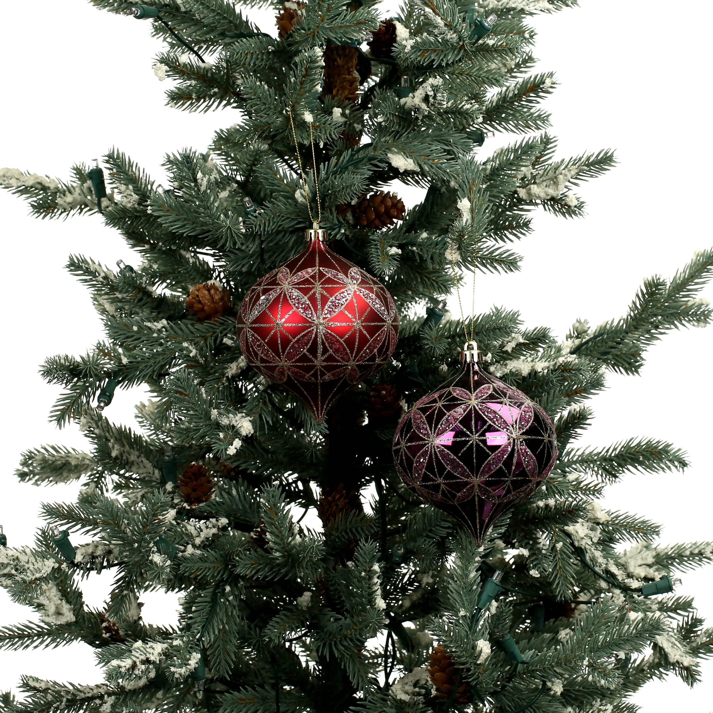 4 Pack 4.7" Purple & Red Glittered Geometric Shatterproof Onion Ornaments by Ashland®