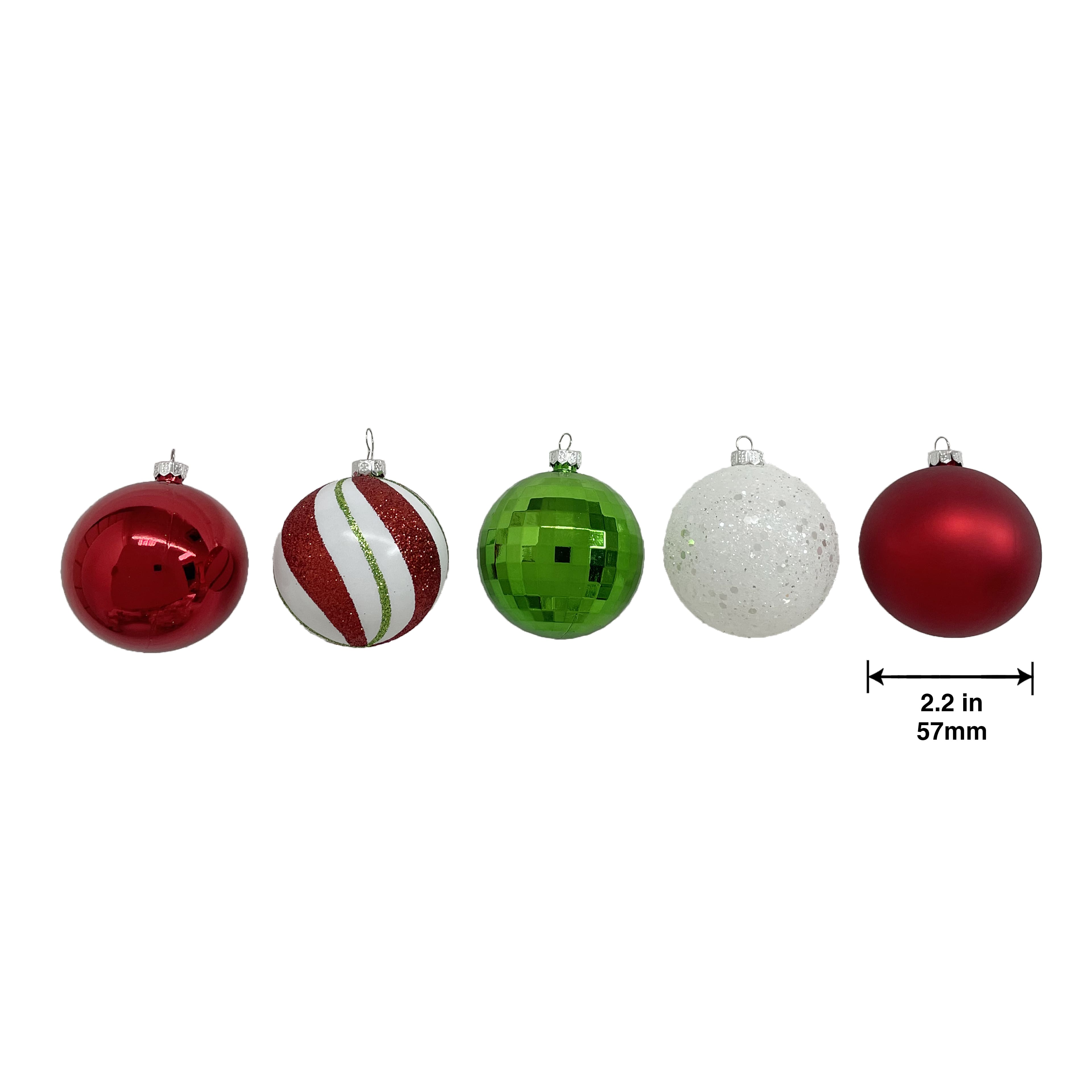 50 Pack 2&#x22; Red, White &#x26; Green Glossy Shatterproof Ball Ornament Mix by Ashland&#xAE;