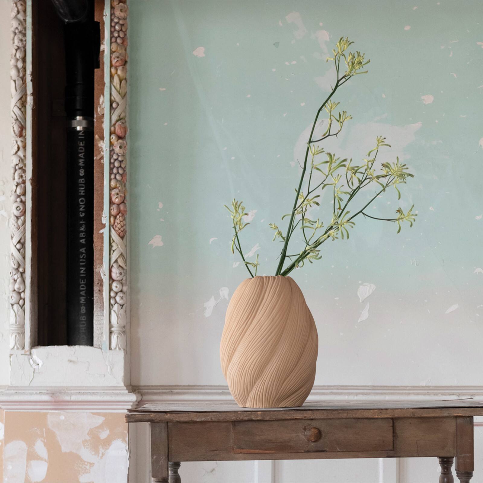 Hello Honey® 13" Putty Sand Stoneware Sculptural Vase