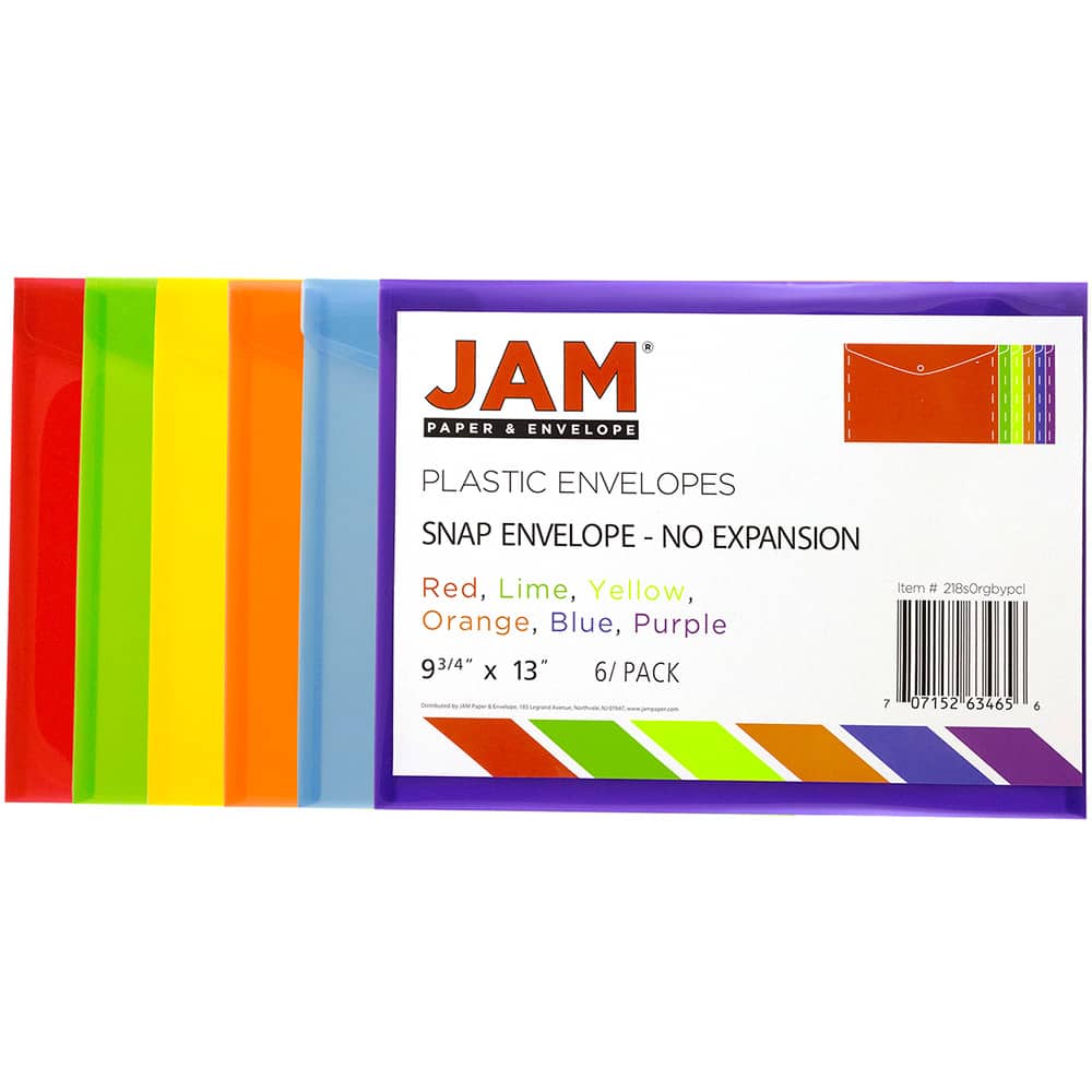 JAM Paper 9.75 x 13 Clear Plastic Snap Booklet Envelopes, 12ct