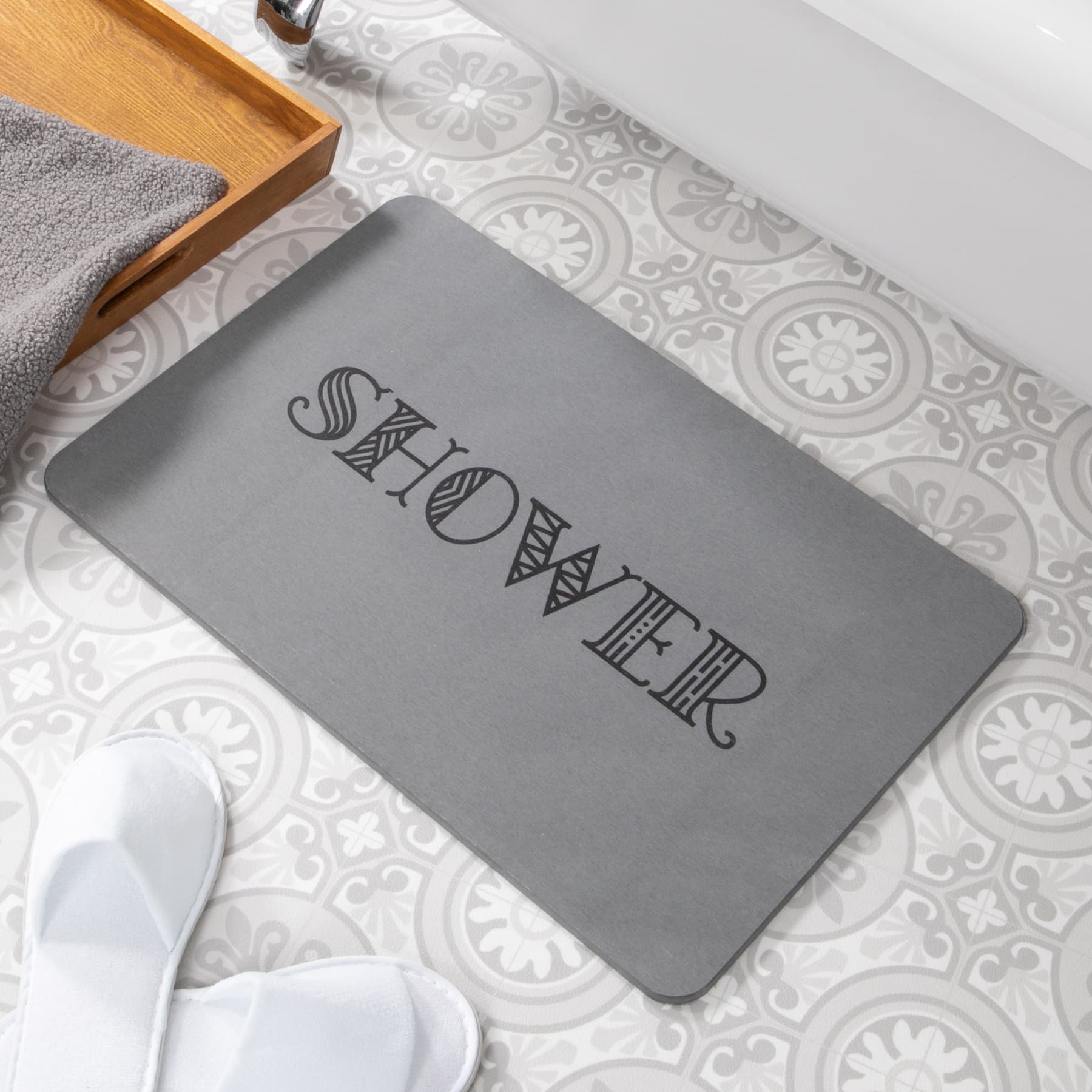FloorPops Gray Shower Stone Non-Slip Bath Mat