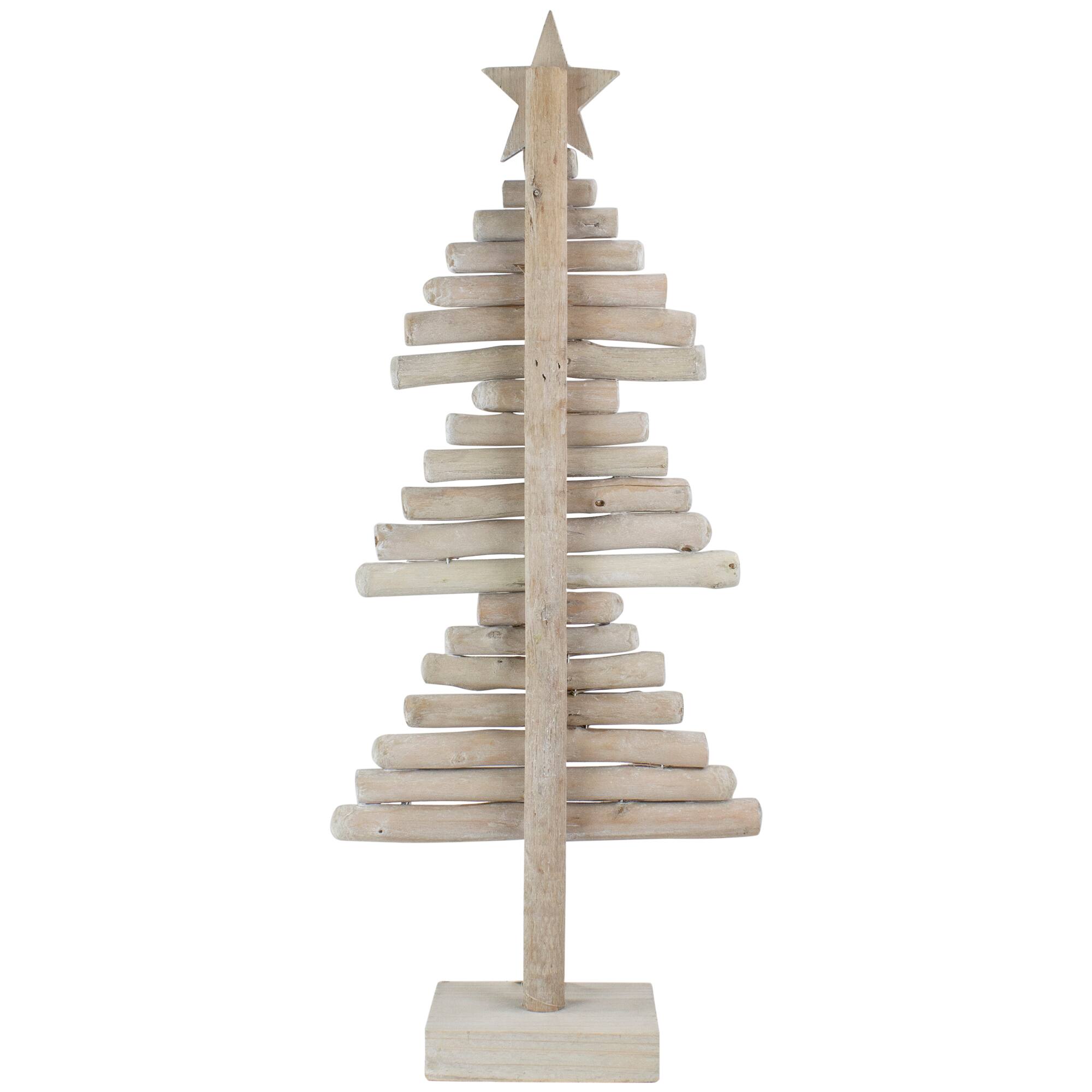 25.5" Distressed Rustic Wooden Christmas Tree with Carved Star Topper