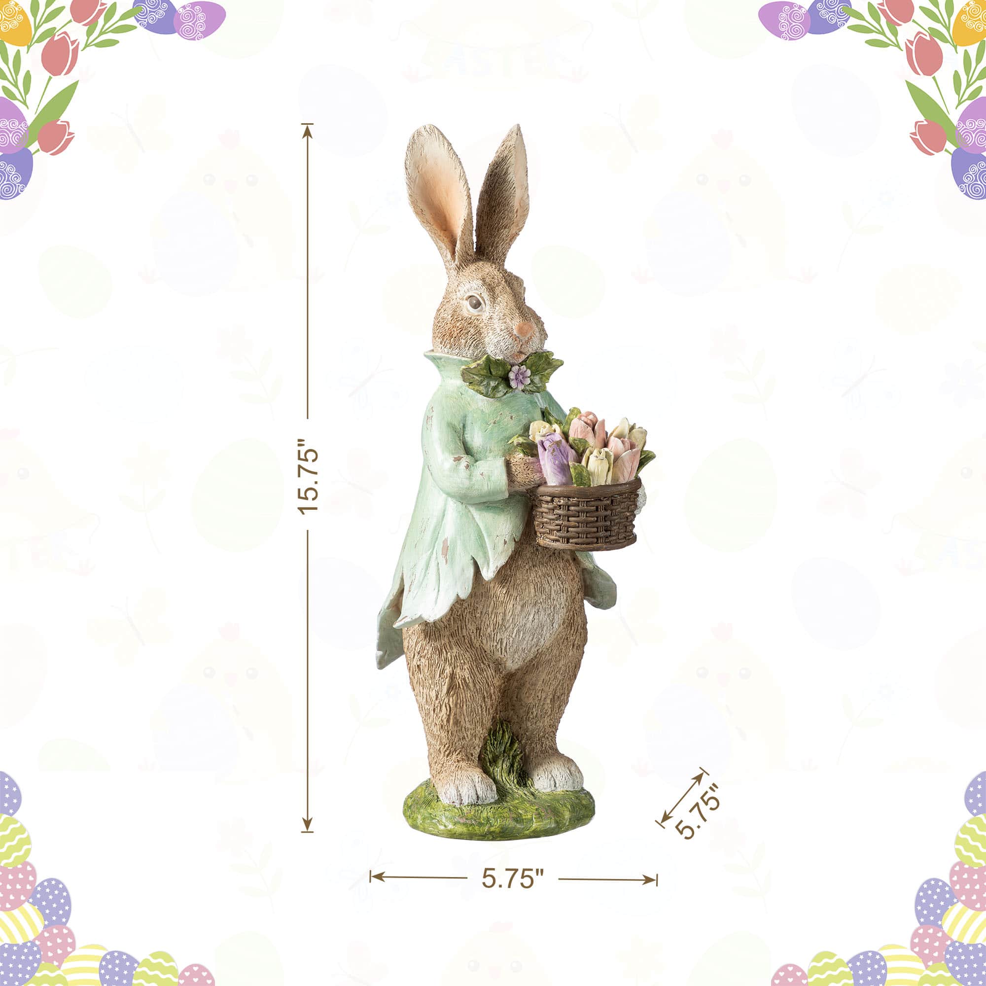 Glitzhome® 15.75" Easter Resin Bunny Boy with Flowers Table Decor