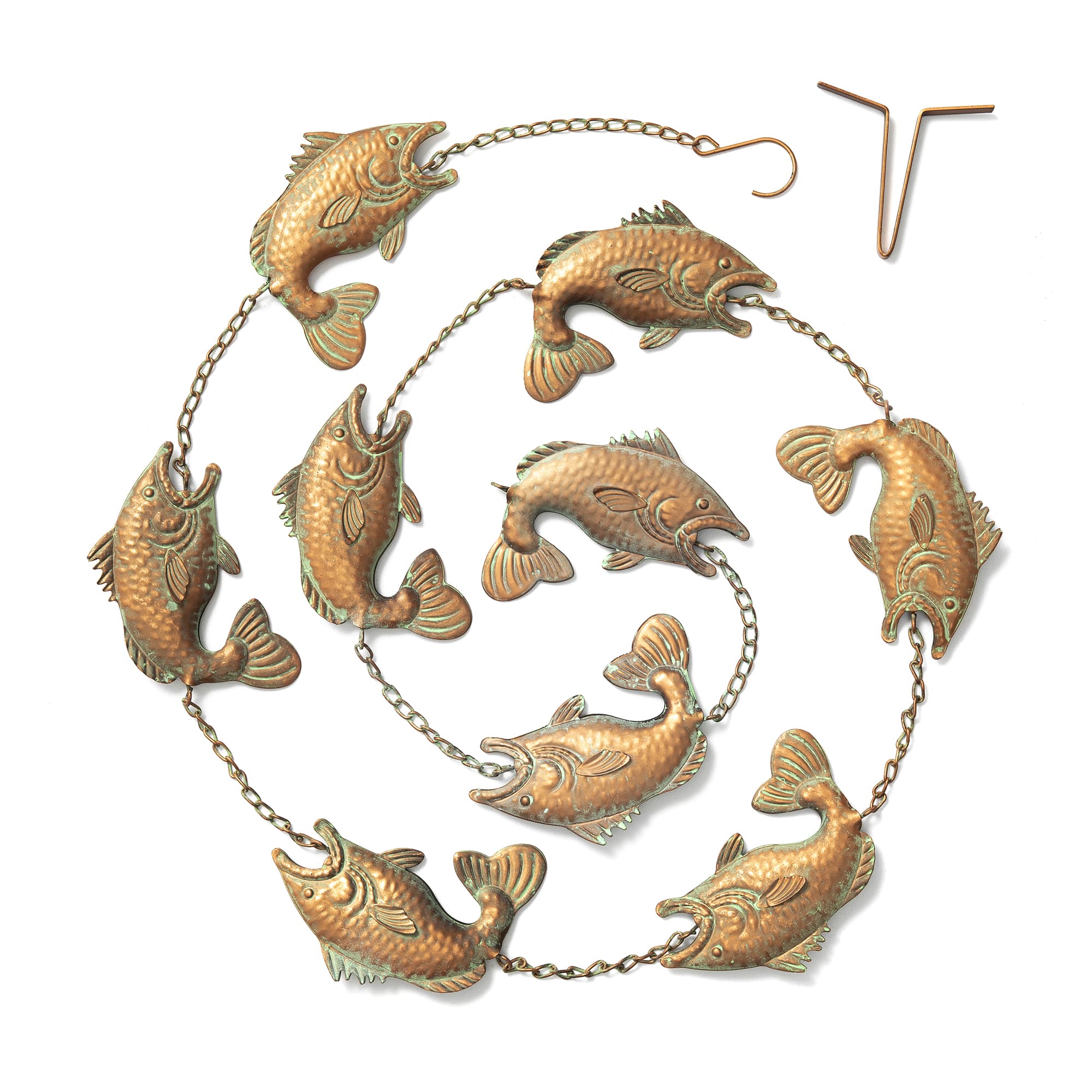Glitzhome&#xAE; 8.5ft. Faux Copper Patina Finish Fish Shaped Rain Chain