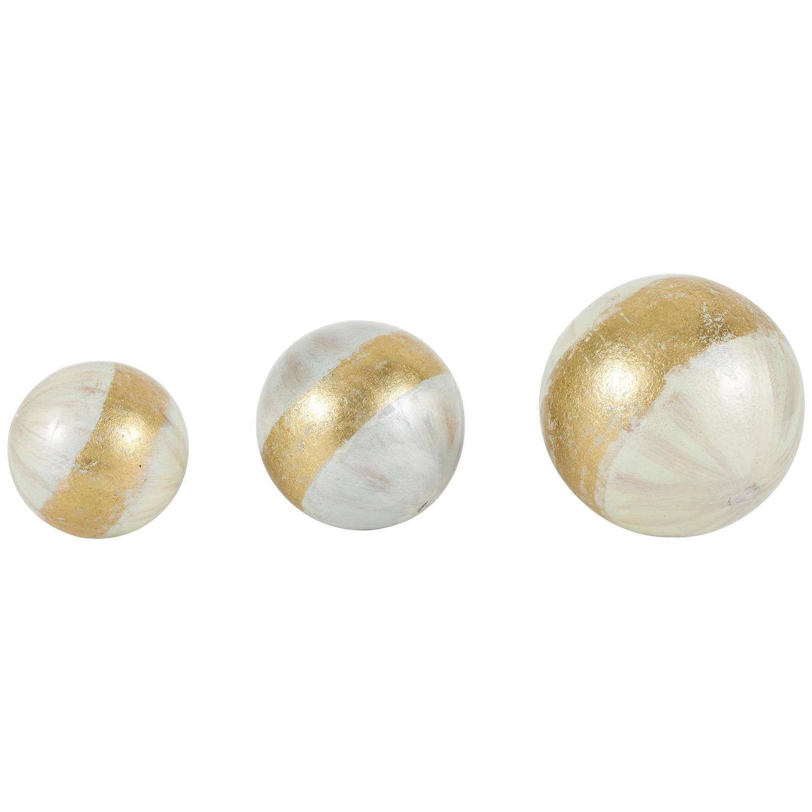White with Gold Stripe Abstract Brushed Decorative Orbs &#x26; Vase Filler Set