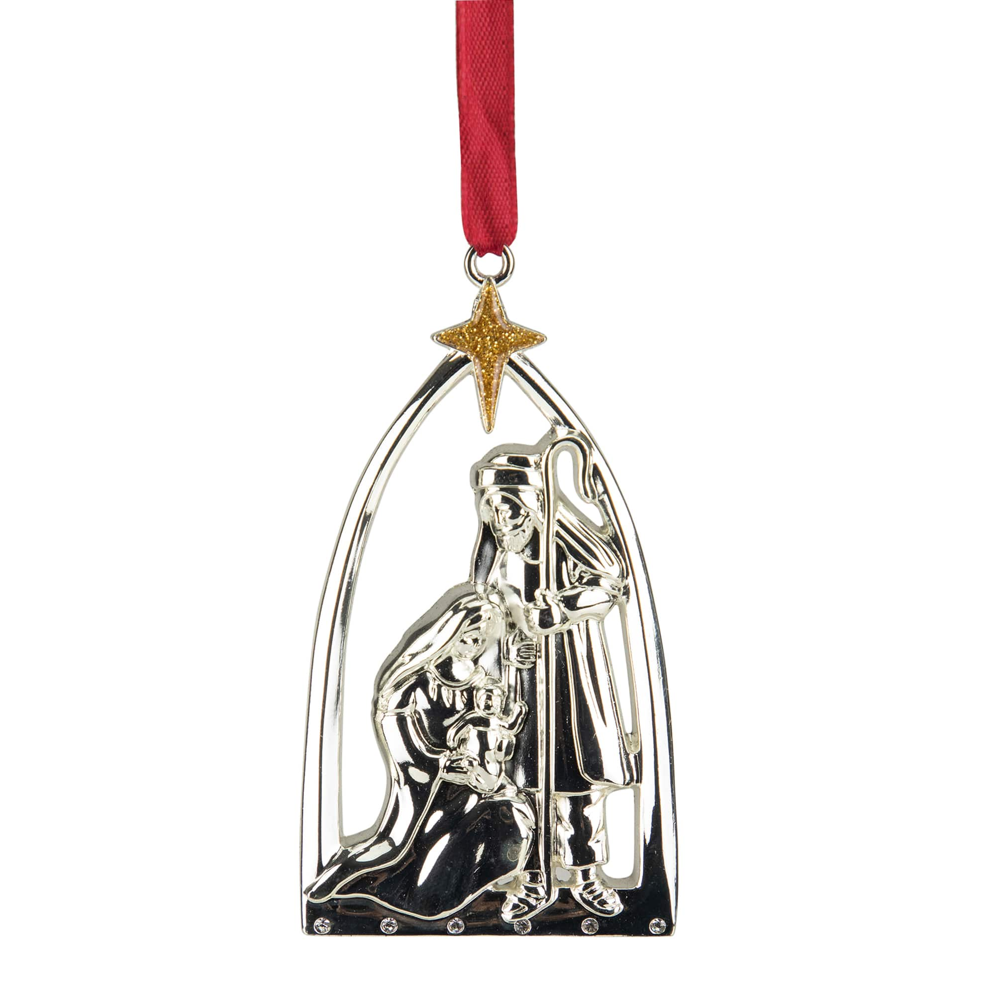 3.75&#x22; Gold &#x26; Silver Nativity Scene Ornament