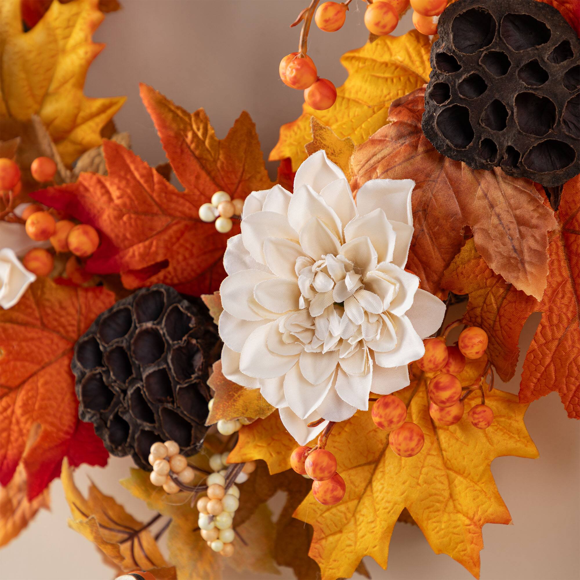 Glitzhome® 24" Fall Dahlia, Lotus Pod and Berry Wreath