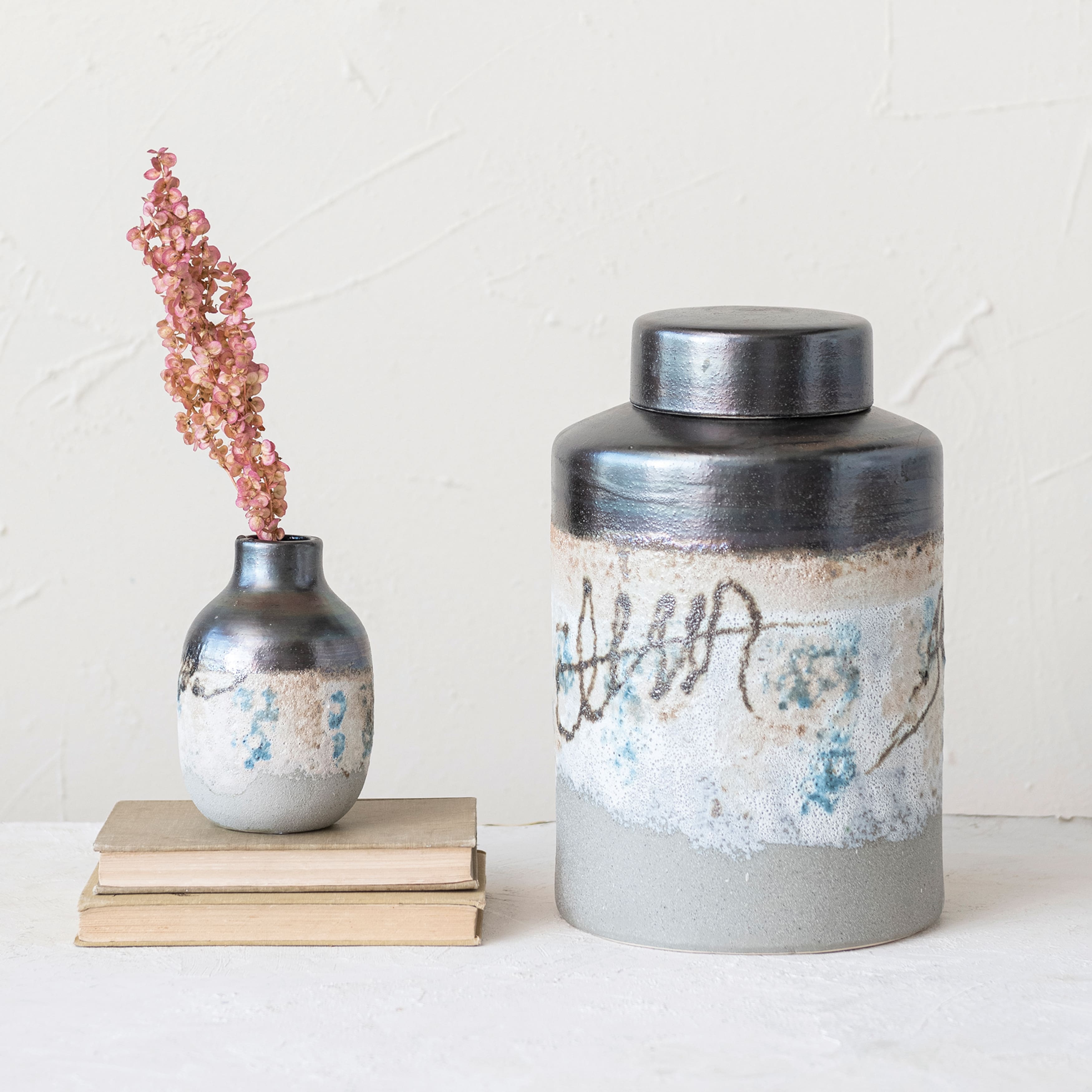 Hello Honey® 13" Multicolor Reactive Glaze Decorative Stoneware Ginger Jar